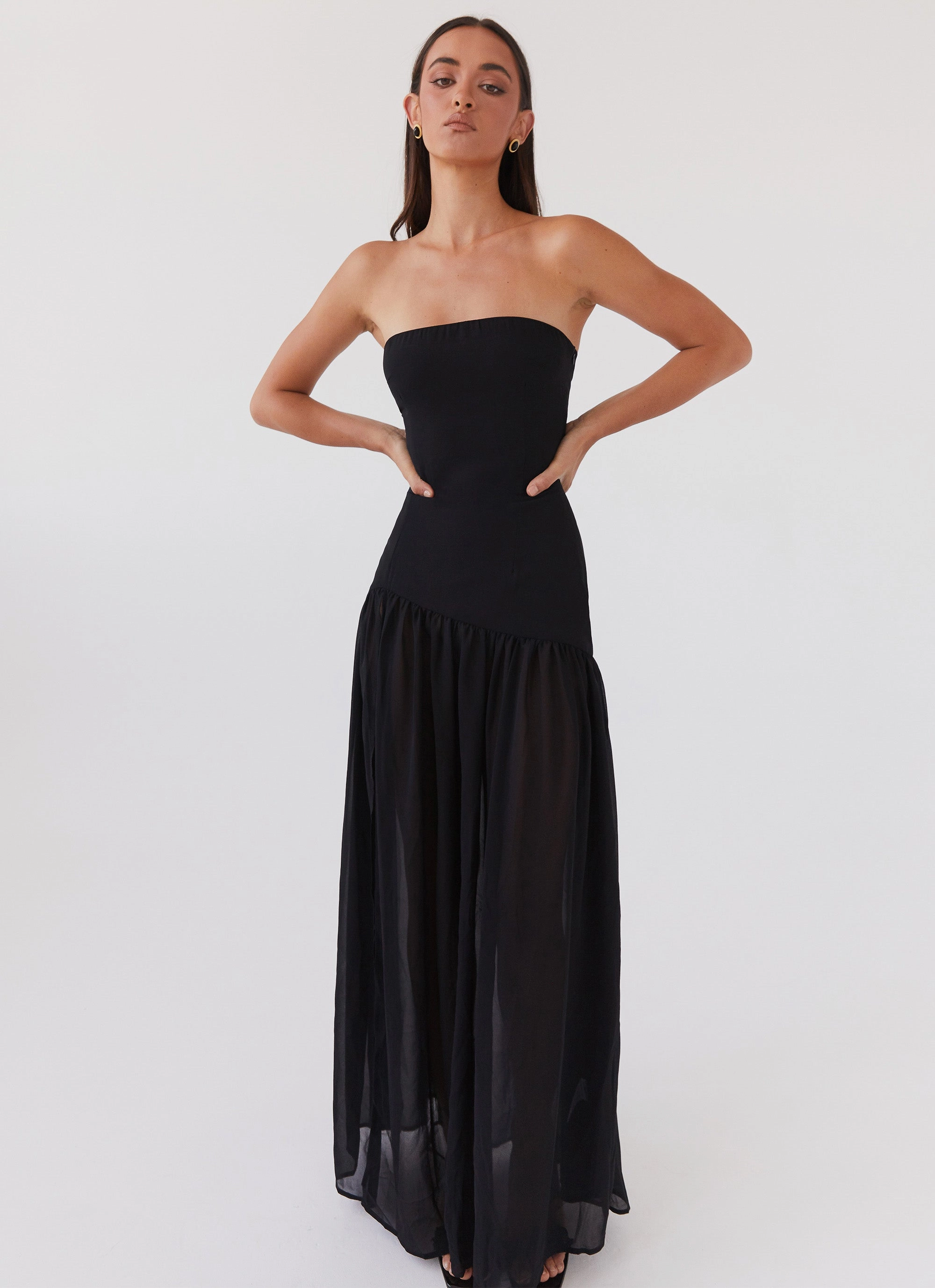 Eden Strapless Maxi Dress - Black Cool Form