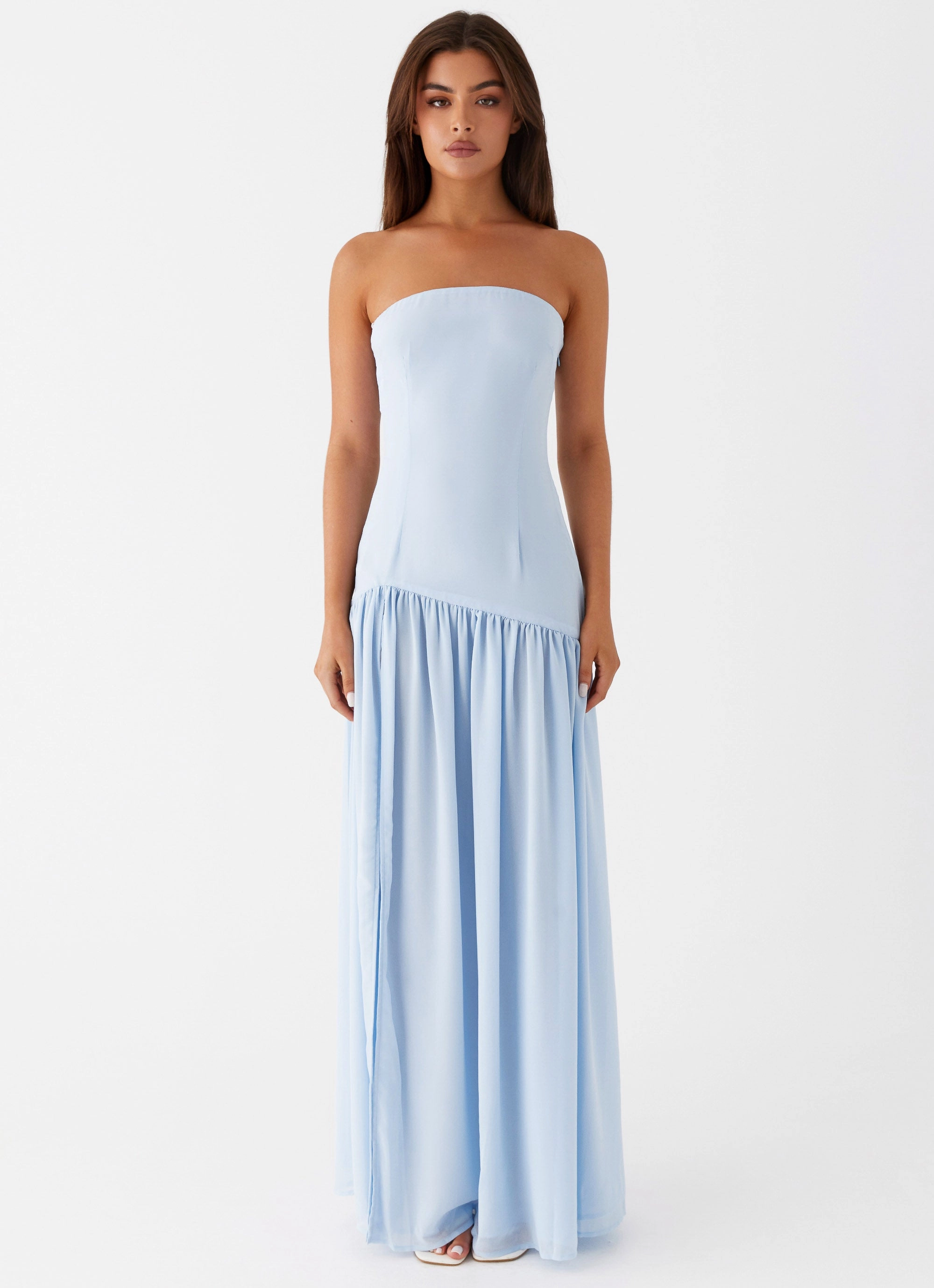 Sophisticated Waist Fit Eden Strapless Maxi Dress - Blue