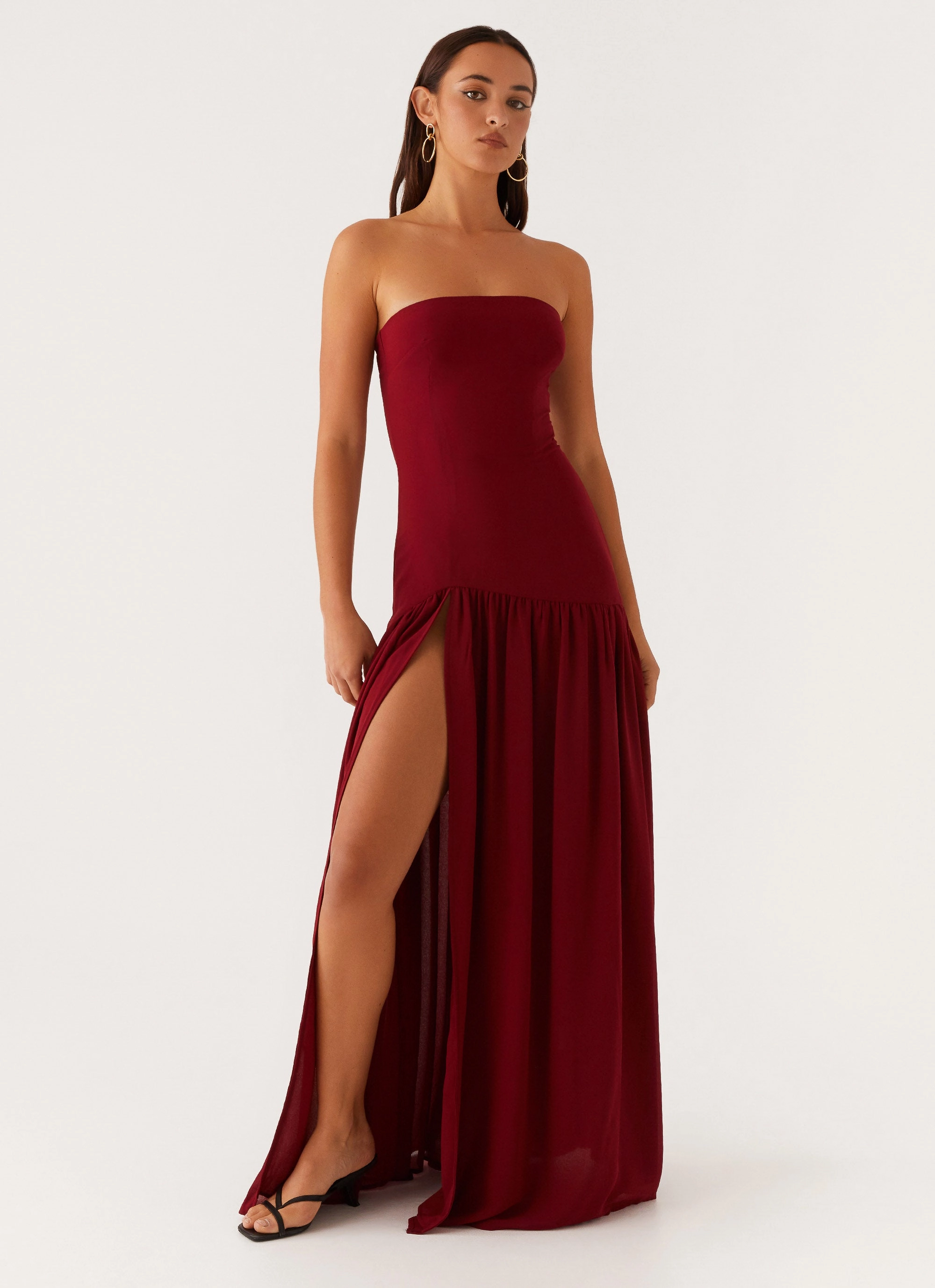 Eden Strapless Maxi Dress - Maroon Texture Play