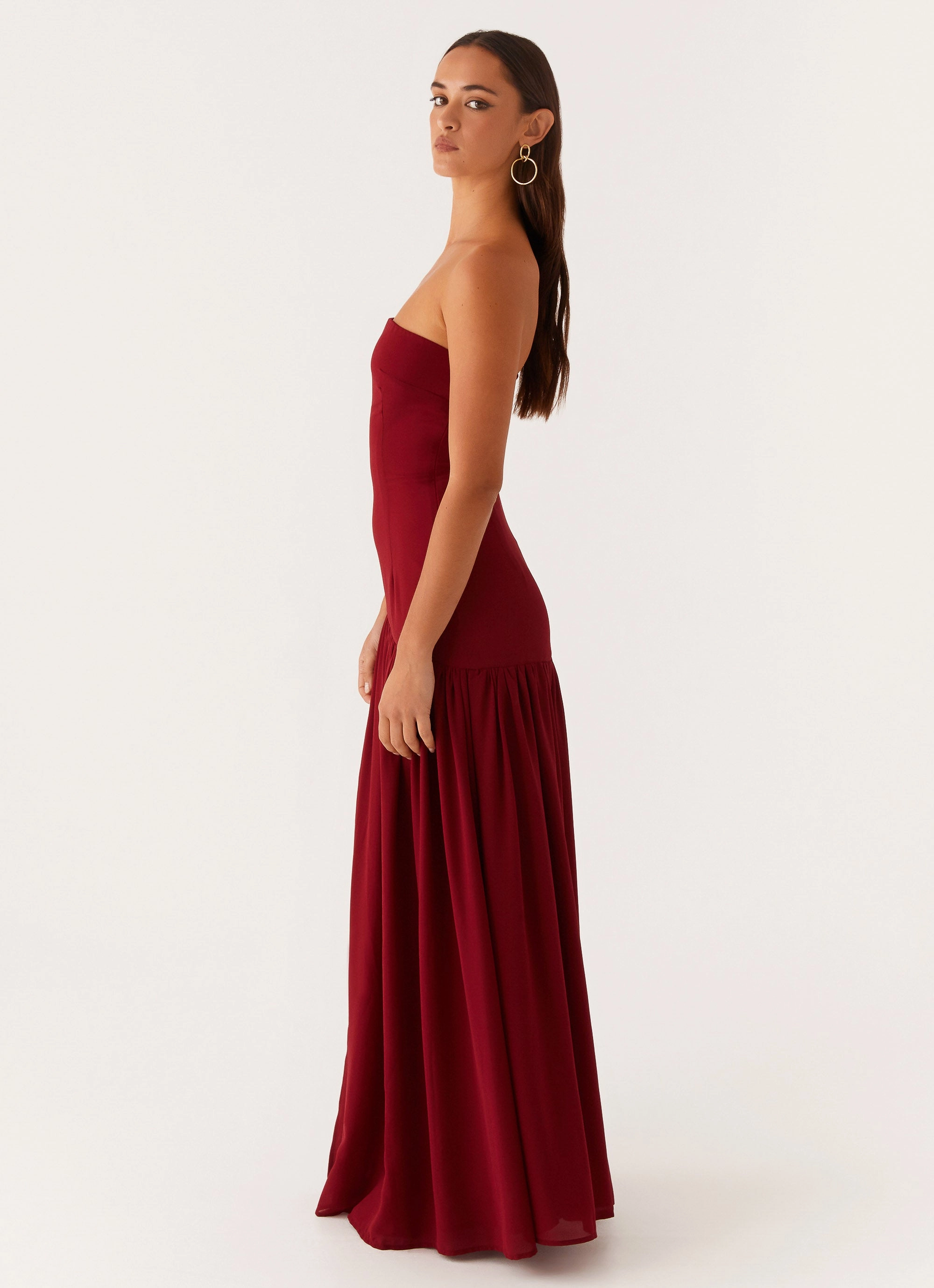 Eden Strapless Maxi Dress - Maroon Weekend Style Elegant Cut