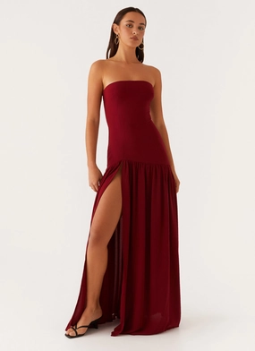Eden Strapless Maxi Dress - Maroon Texture Play