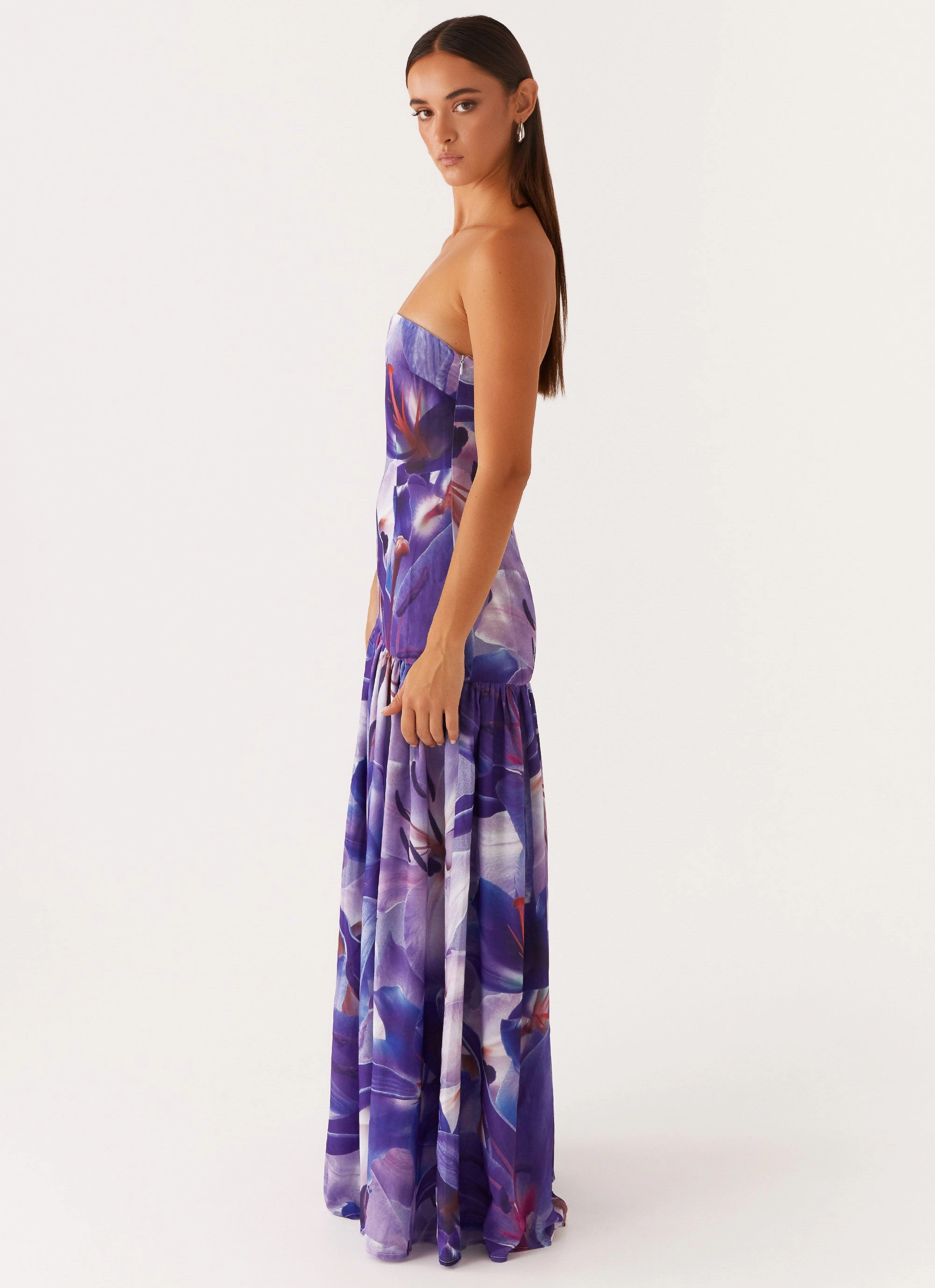 Lunch Date Eden Strapless Maxi Dress - Purple White Lilly