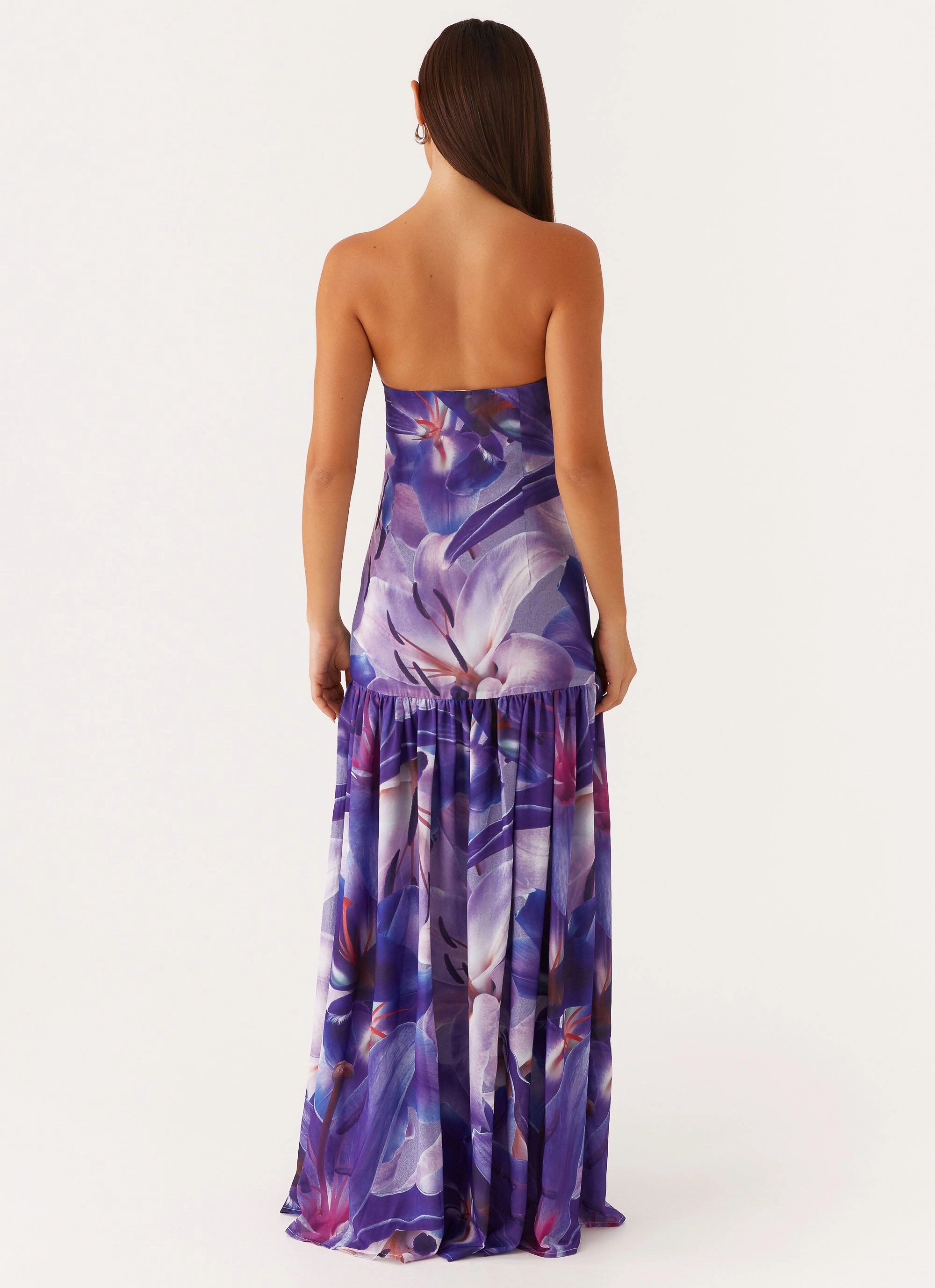 Eden Strapless Maxi Dress - Purple White Lilly Bohemian-Style Cozy Design