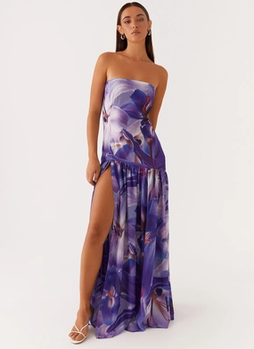 Eden Strapless Maxi Dress - Purple White Lilly Gloss Finish
