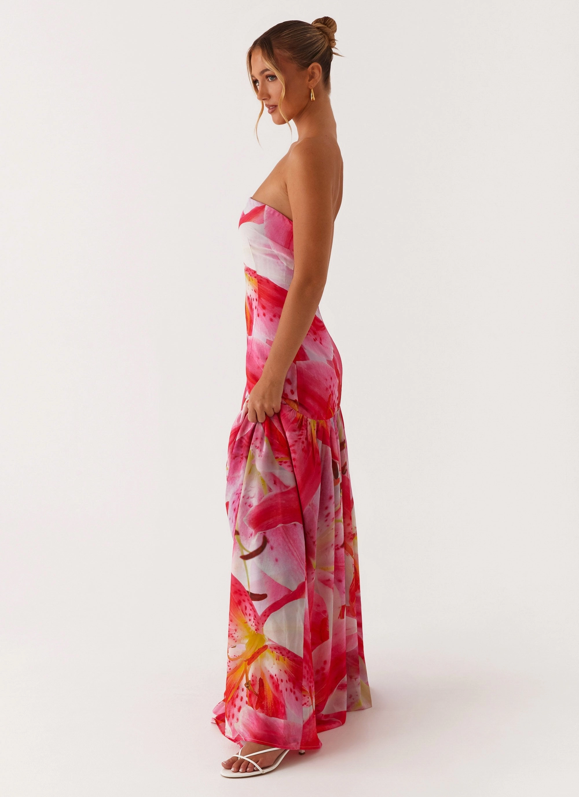 Relaxed Layer Eden Strapless Maxi Dress - White Pink Lilly