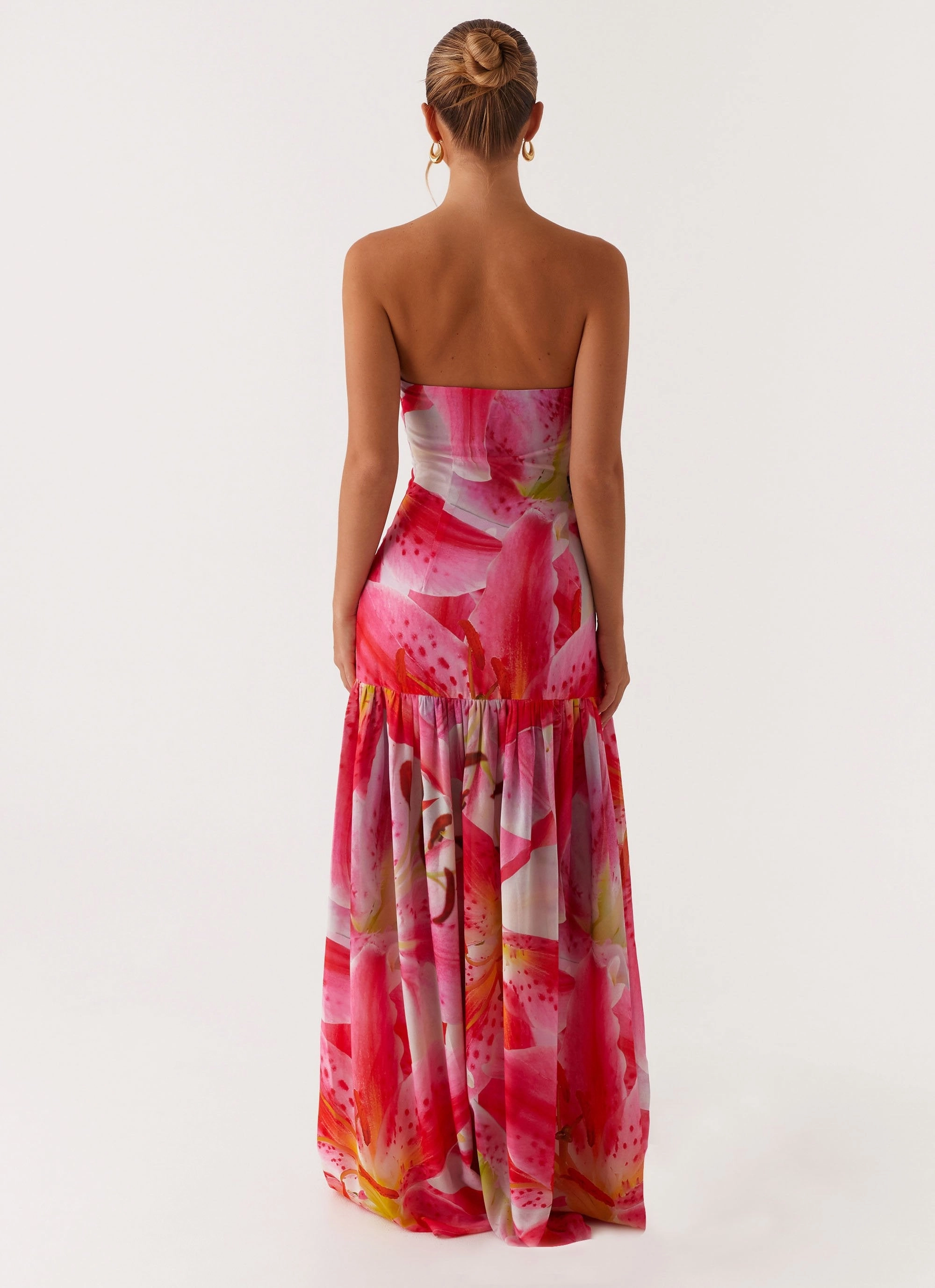 Eden Strapless Maxi Dress - White Pink Lilly Lux Look All-Day Fit