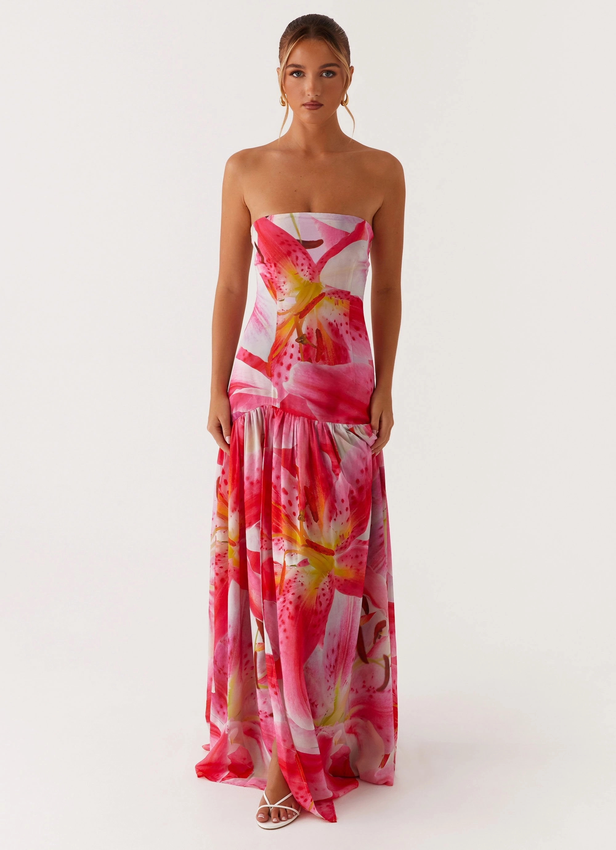Sheer Layer Smart Style Eden Strapless Maxi Dress - White Pink Lilly