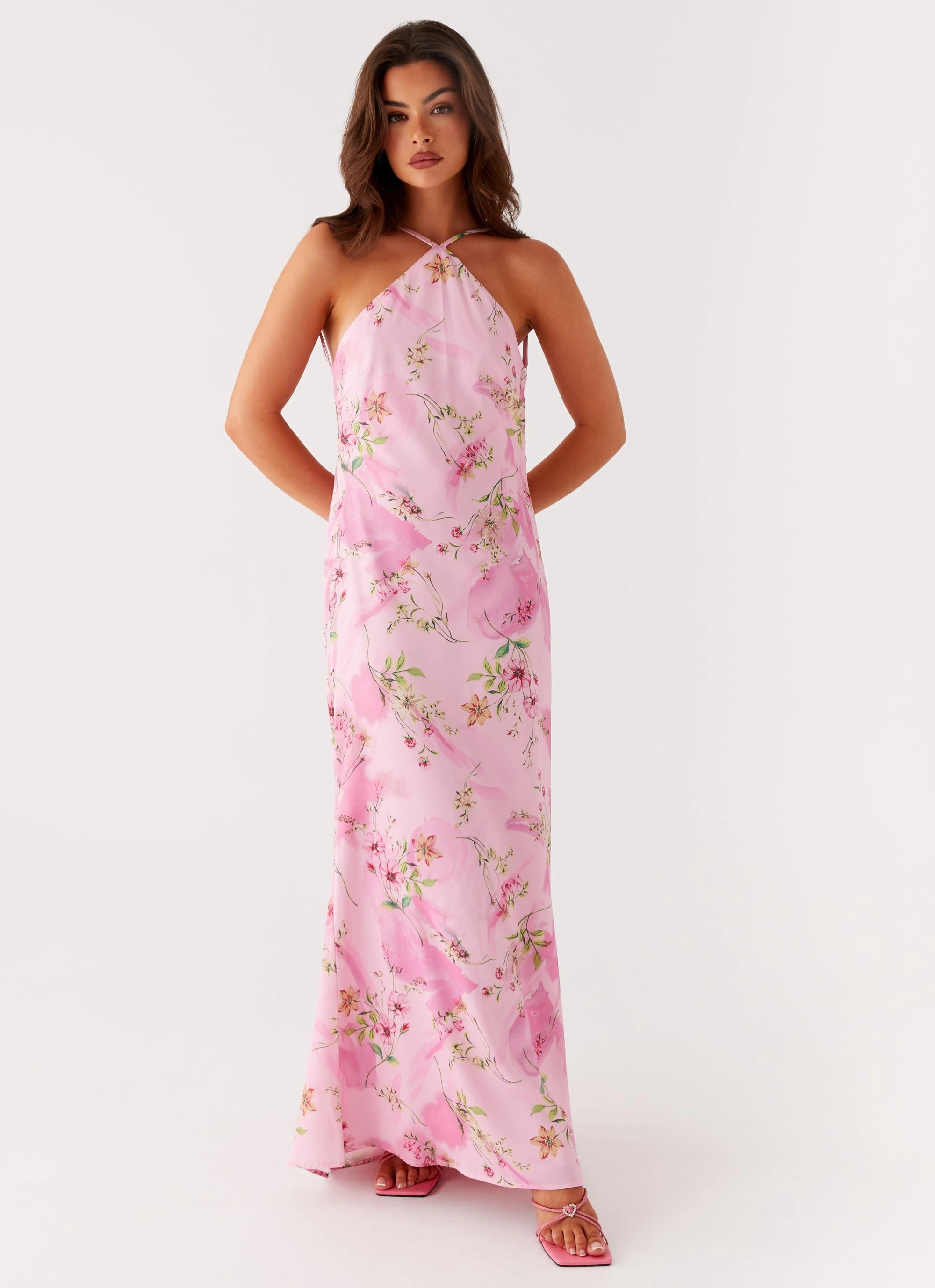 Pascal Maxi Dress - Pink Floral Print Relaxed Layer Raw-Hem