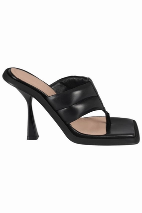 Modern Design RubberOutsole Square Toe Padded Thong Mules In Black Leather