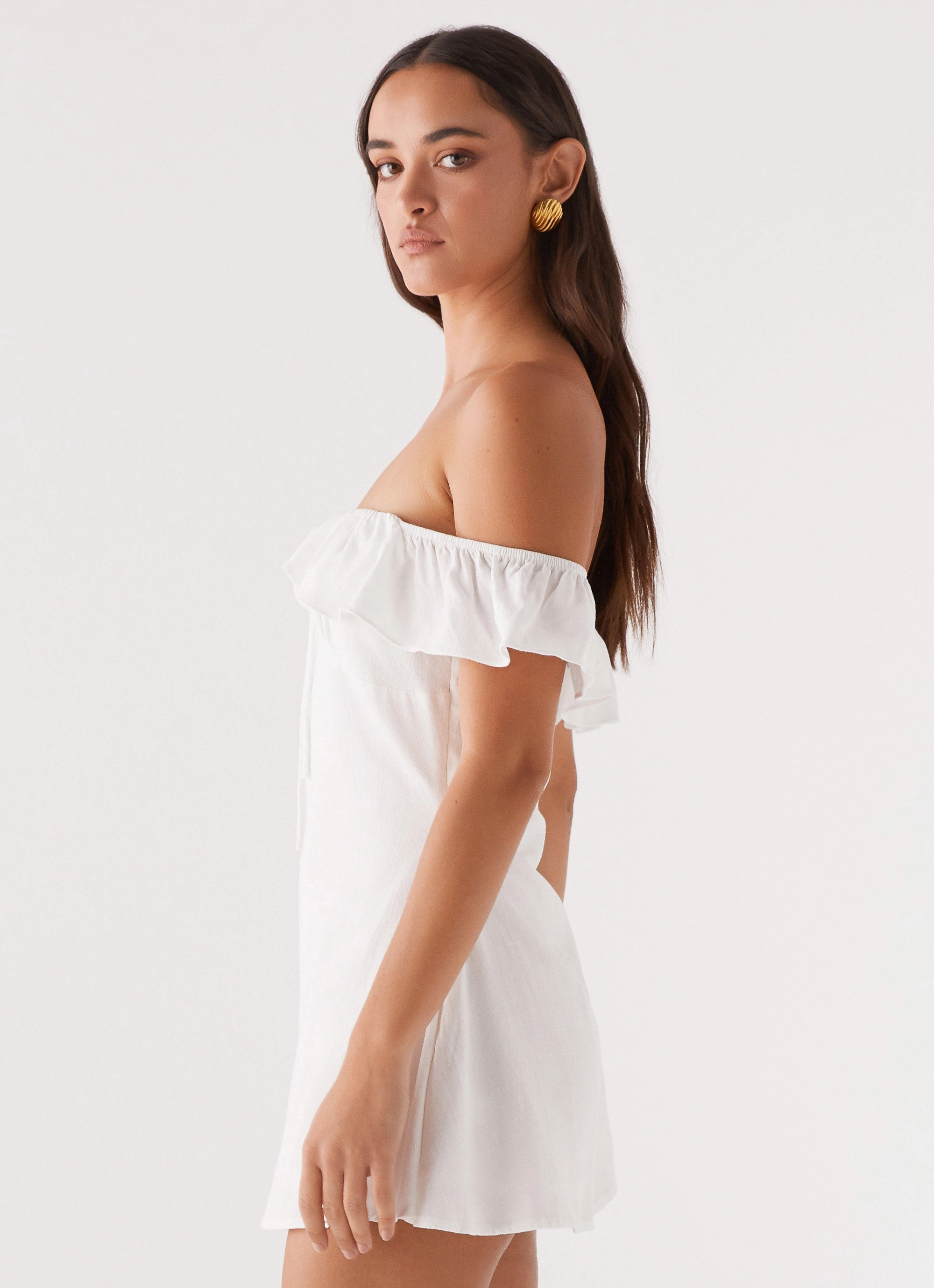 Texas Sun Linen Mini Dress - White Minimalist Fit Layered Volume