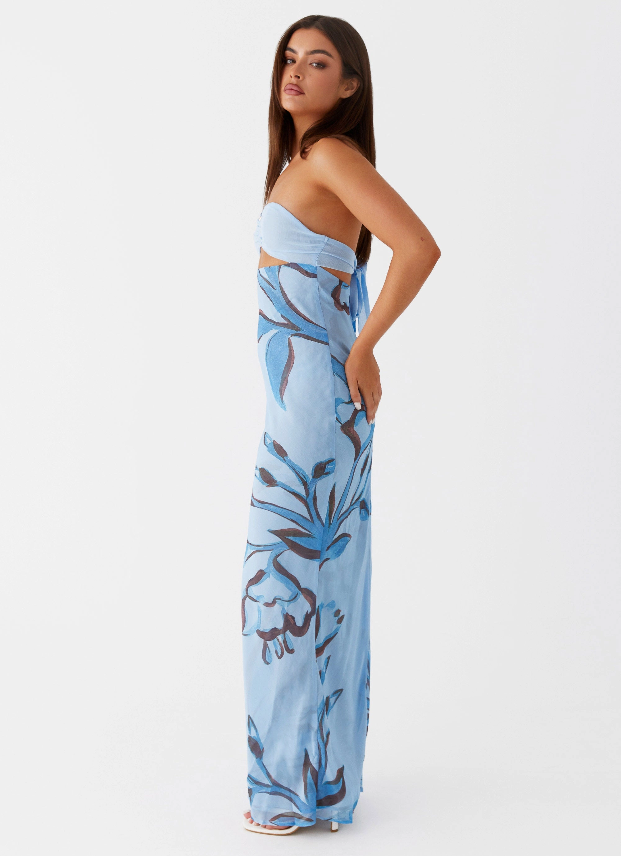 Tropicana Maxi Dress - Blue Floral Luxury-Fabric Warm-Layer