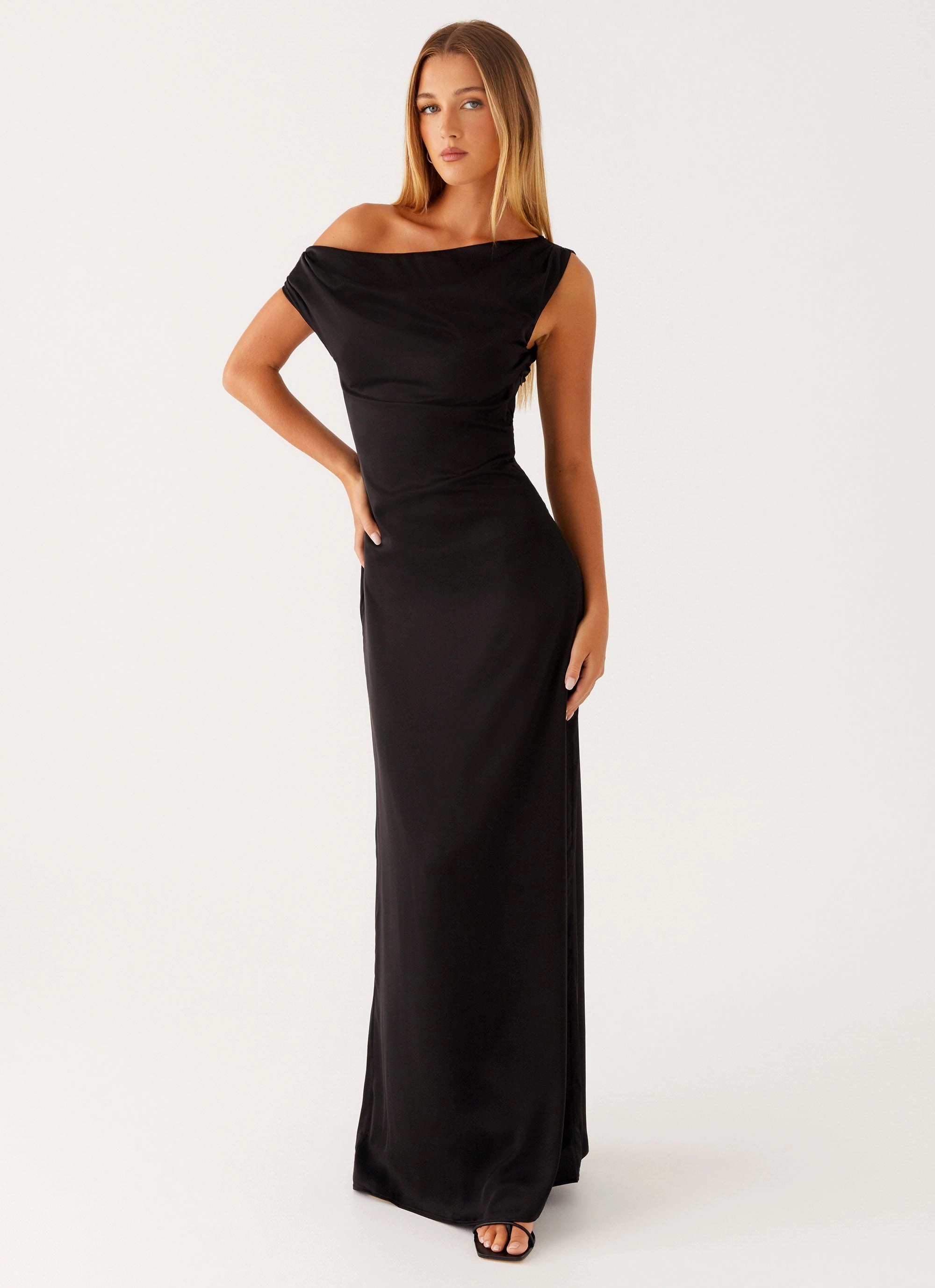 Heart Of Glass Satin Maxi Dress - Black Pop Texture