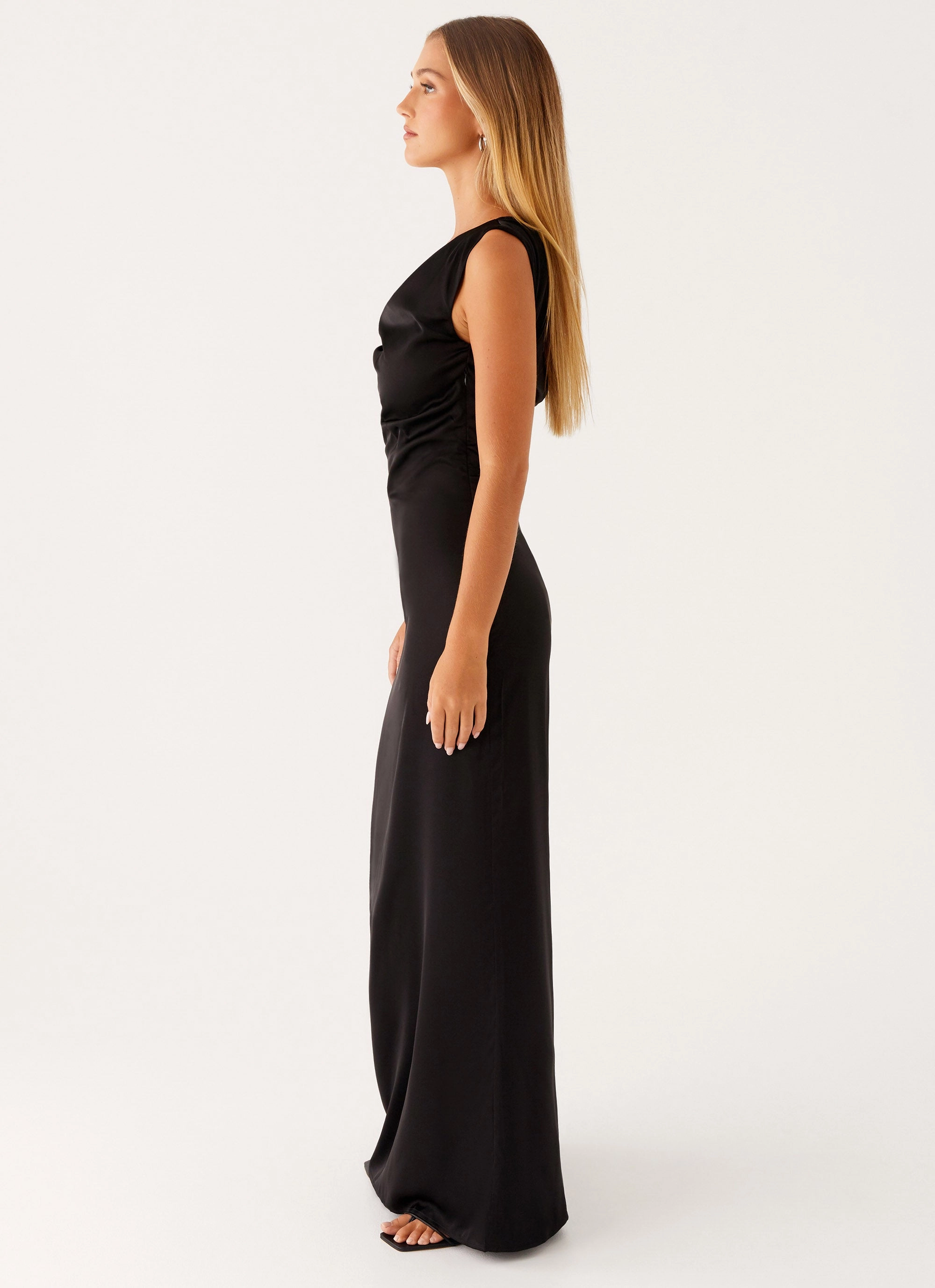 Heart Of Glass Satin Maxi Dress - Black Warm Touch