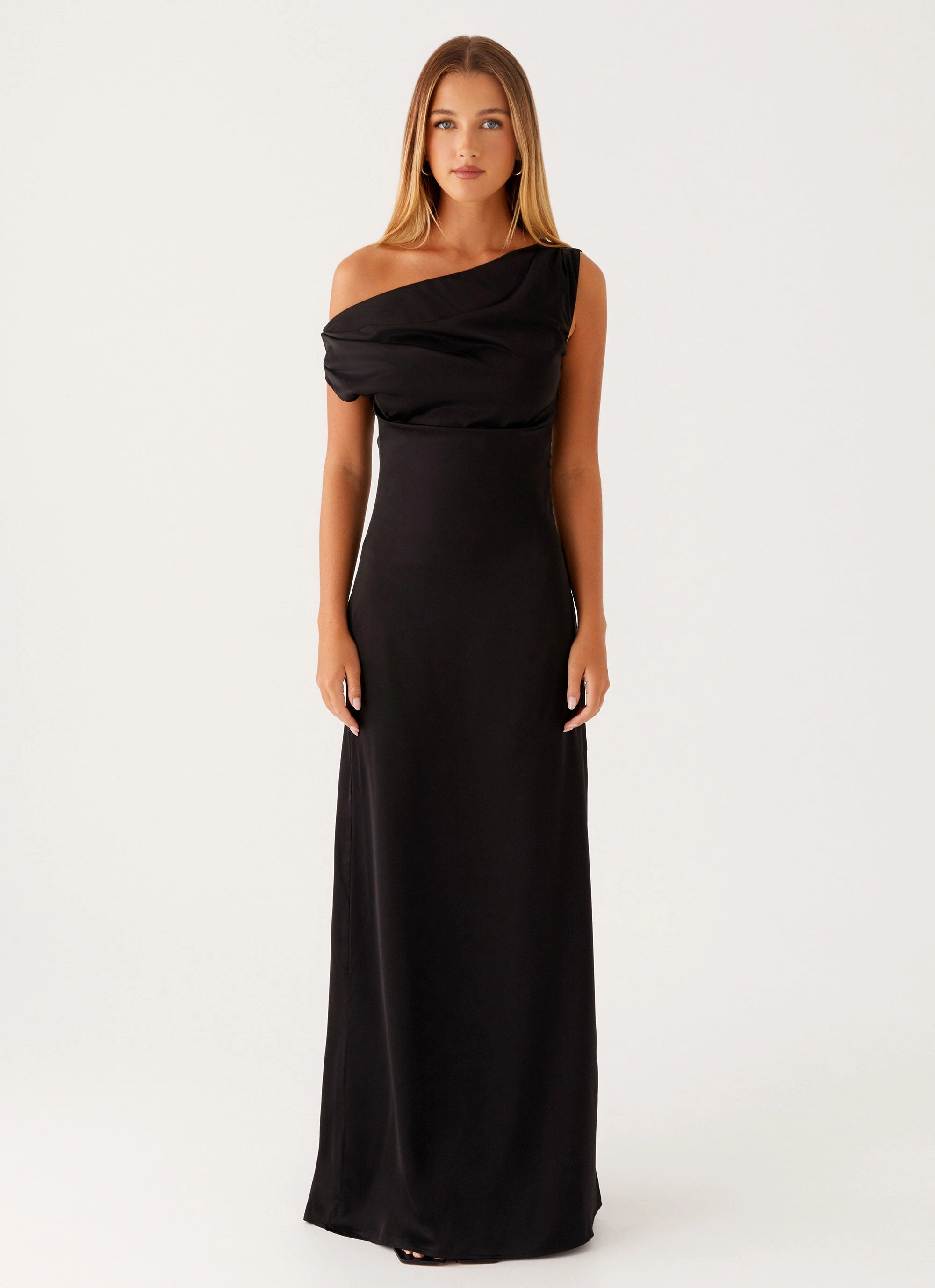 Polished Layer All Gender Heart Of Glass Satin Maxi Dress - Black