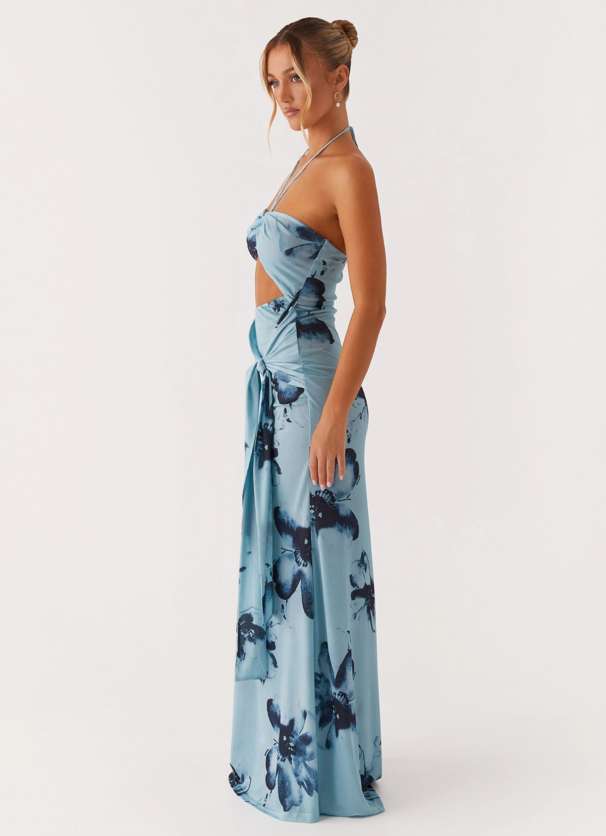 Chic Fit Metallic-Shine Antonia Maxi Dress - Black Blue Floral