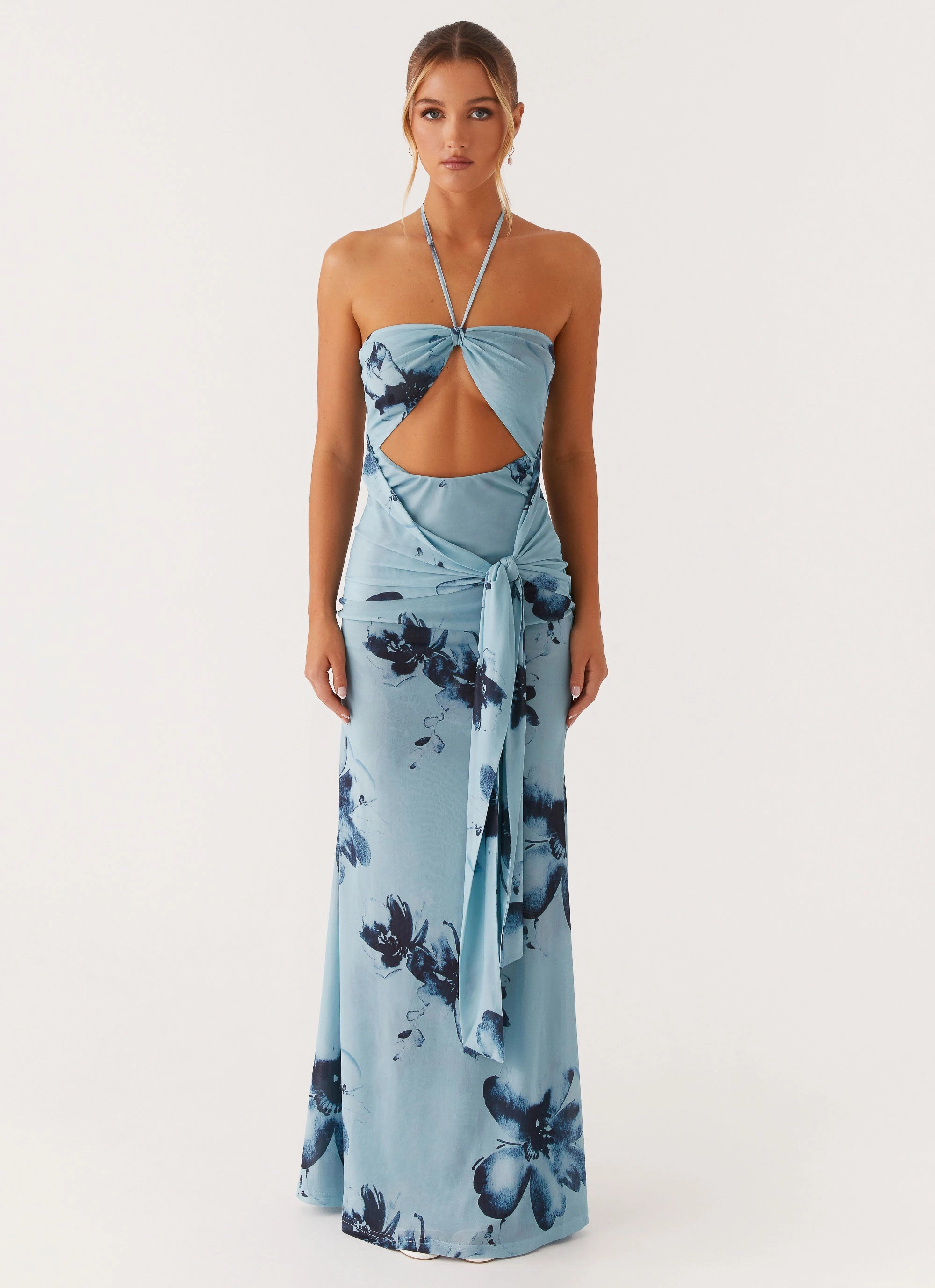 Antonia Maxi Dress - Black Blue Floral Stylish Touch Feminine Structure