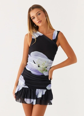 Flattering Waist Fit Silky texture Maverick Mini Dress - Flower Print