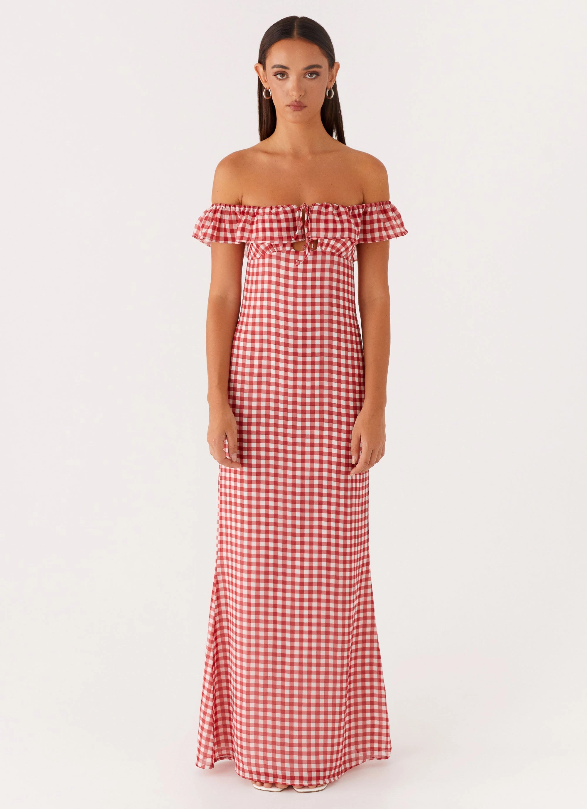 Scarlet Cherry Maxi Dress - Red Gingham Side-Zip