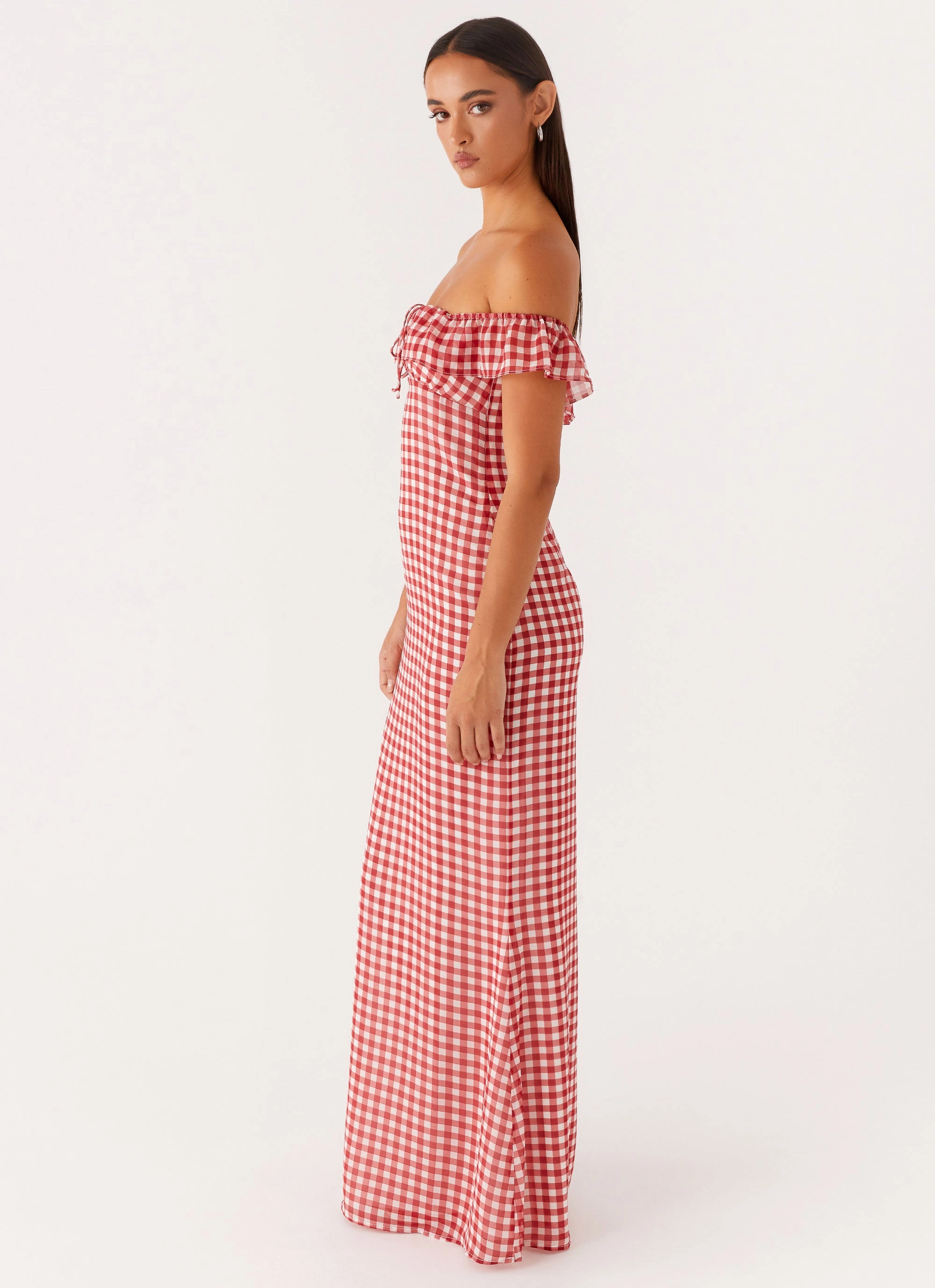 Essential Style Layered-Look Scarlet Cherry Maxi Dress - Red Gingham
