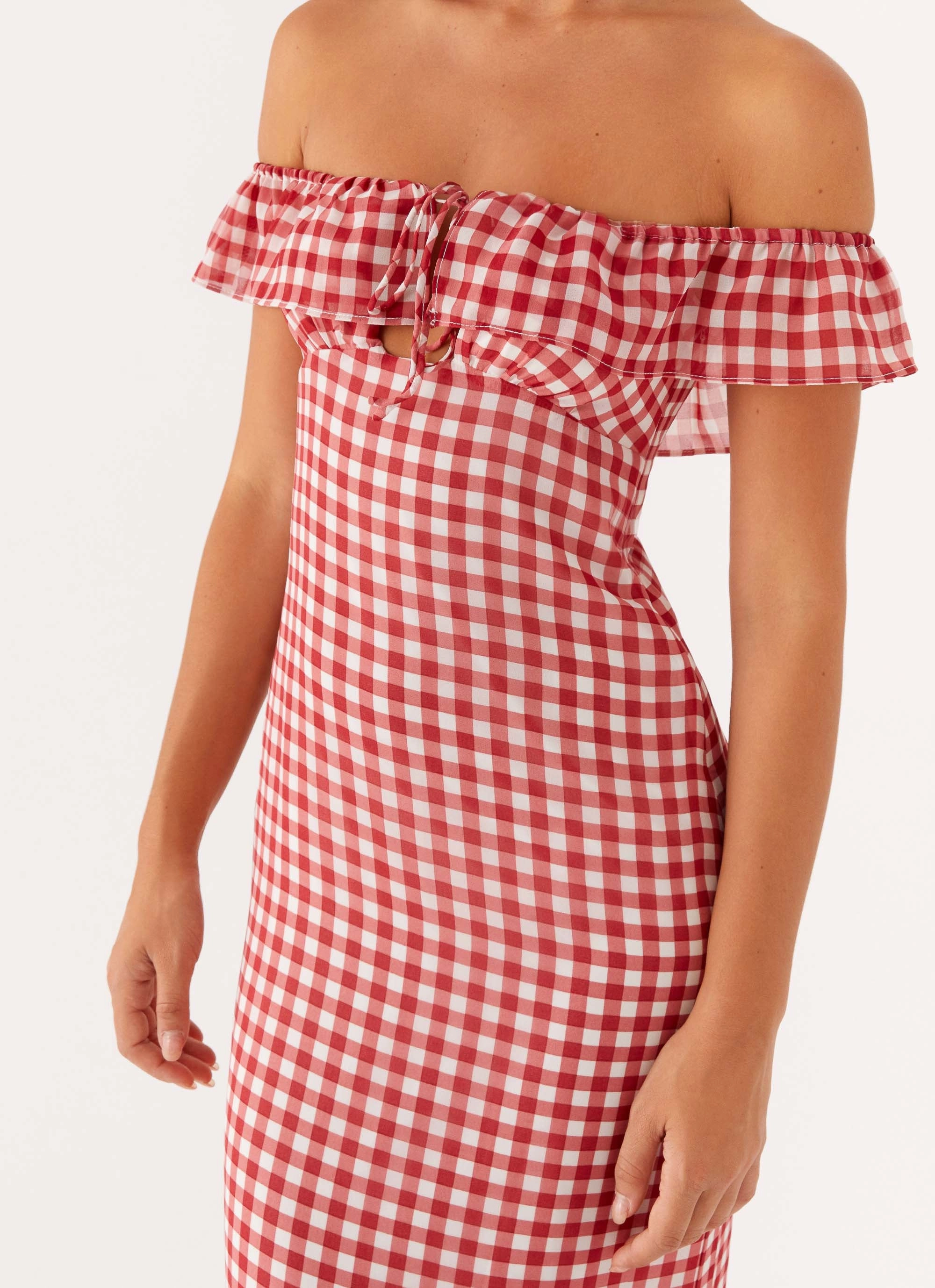 Guest Glam Perfectly Fitted Scarlet Cherry Maxi Dress - Red Gingham