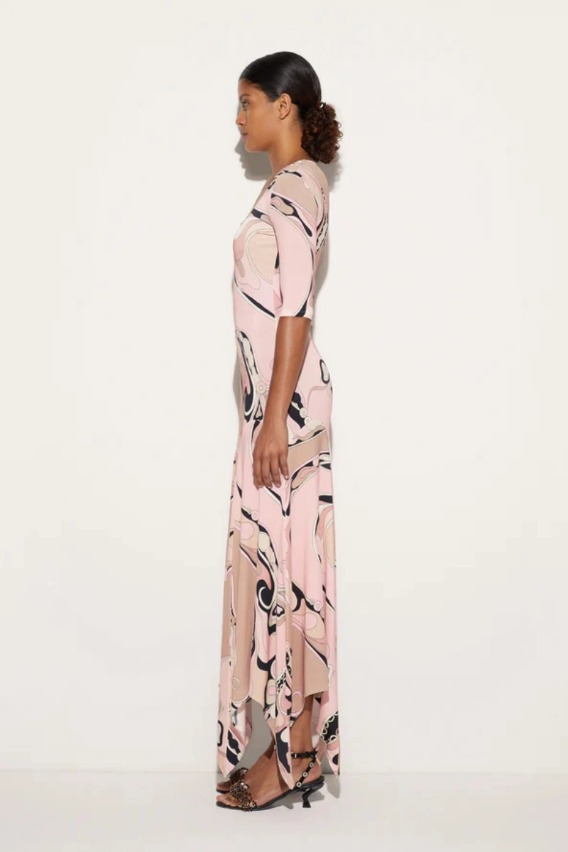 Modern and Feminine Orchidee Print Long Dress