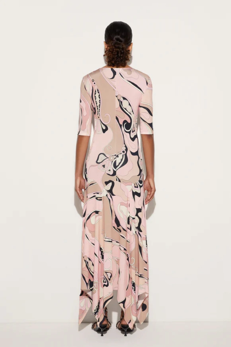 Orchidee Print Long Dress Soft Layers Casual maxi dress