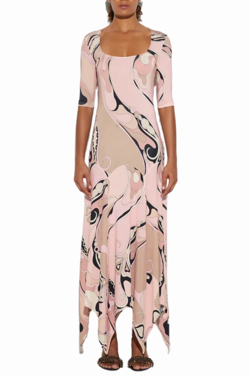 Orchidee Print Long Dress Minimalist-Trend Party Safe