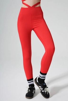 Selah High Waist Leggings - Savvy Red Feminine Fit Fit Ready