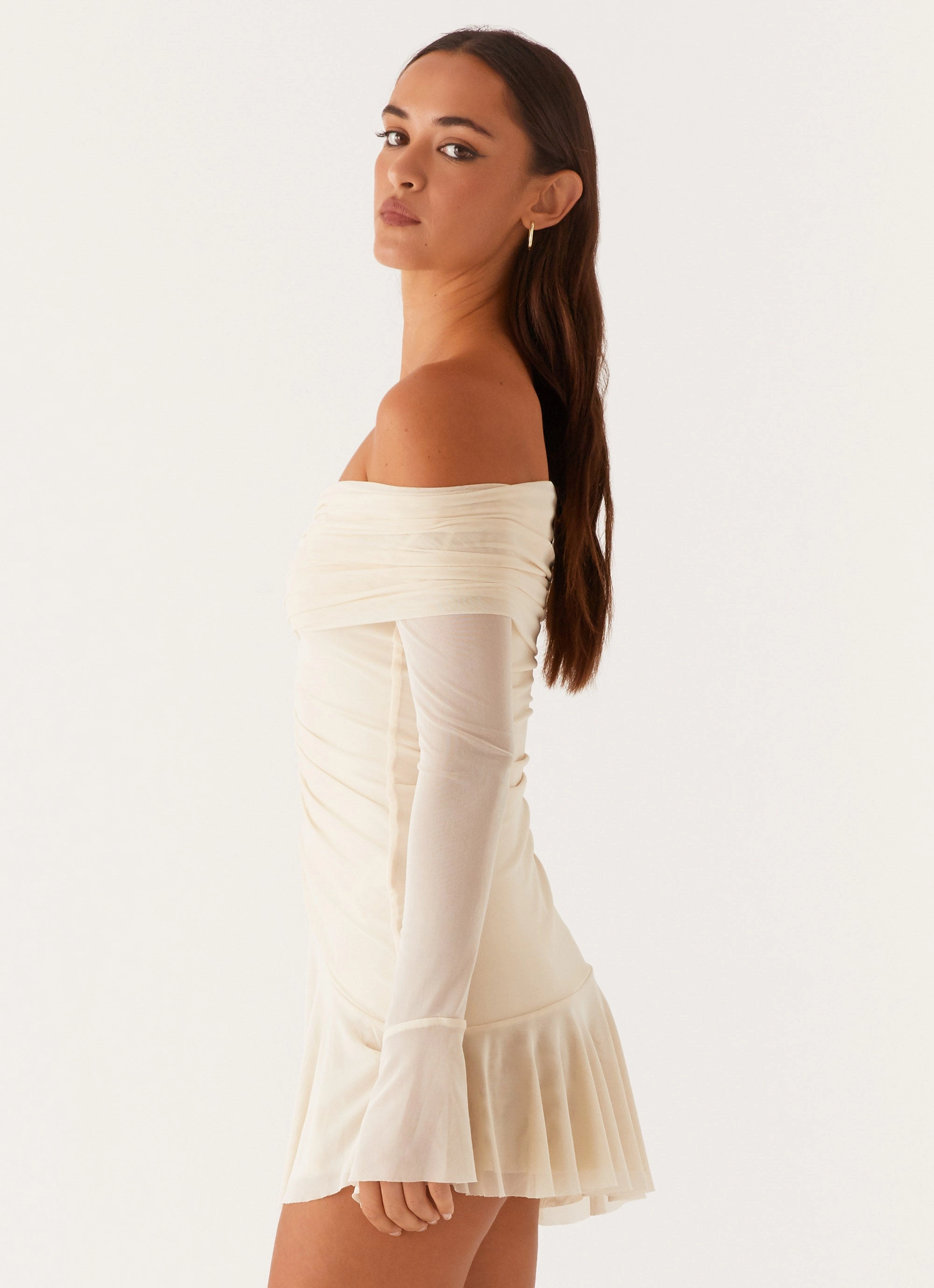 Airy Drape Urban Favorite Ellis Ruched Mini Dress - Pastel Yellow