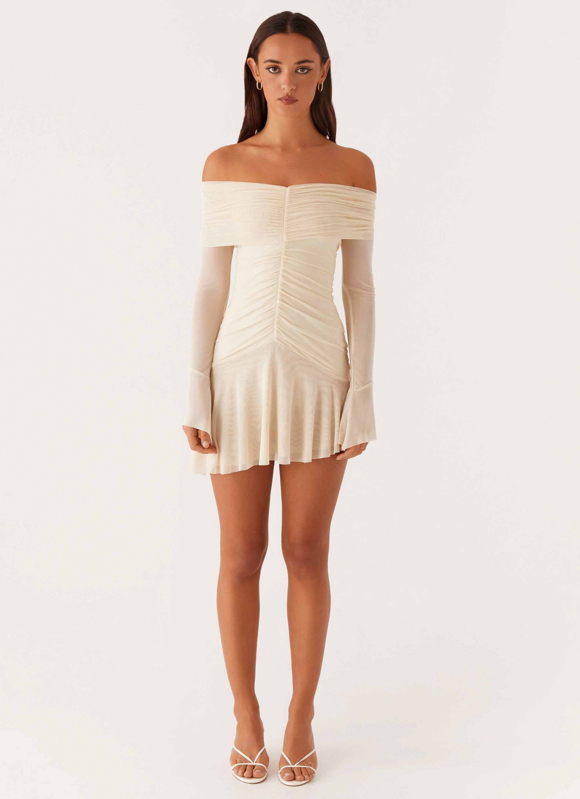 Ellis Ruched Mini Dress - Pastel Yellow Shade Glow