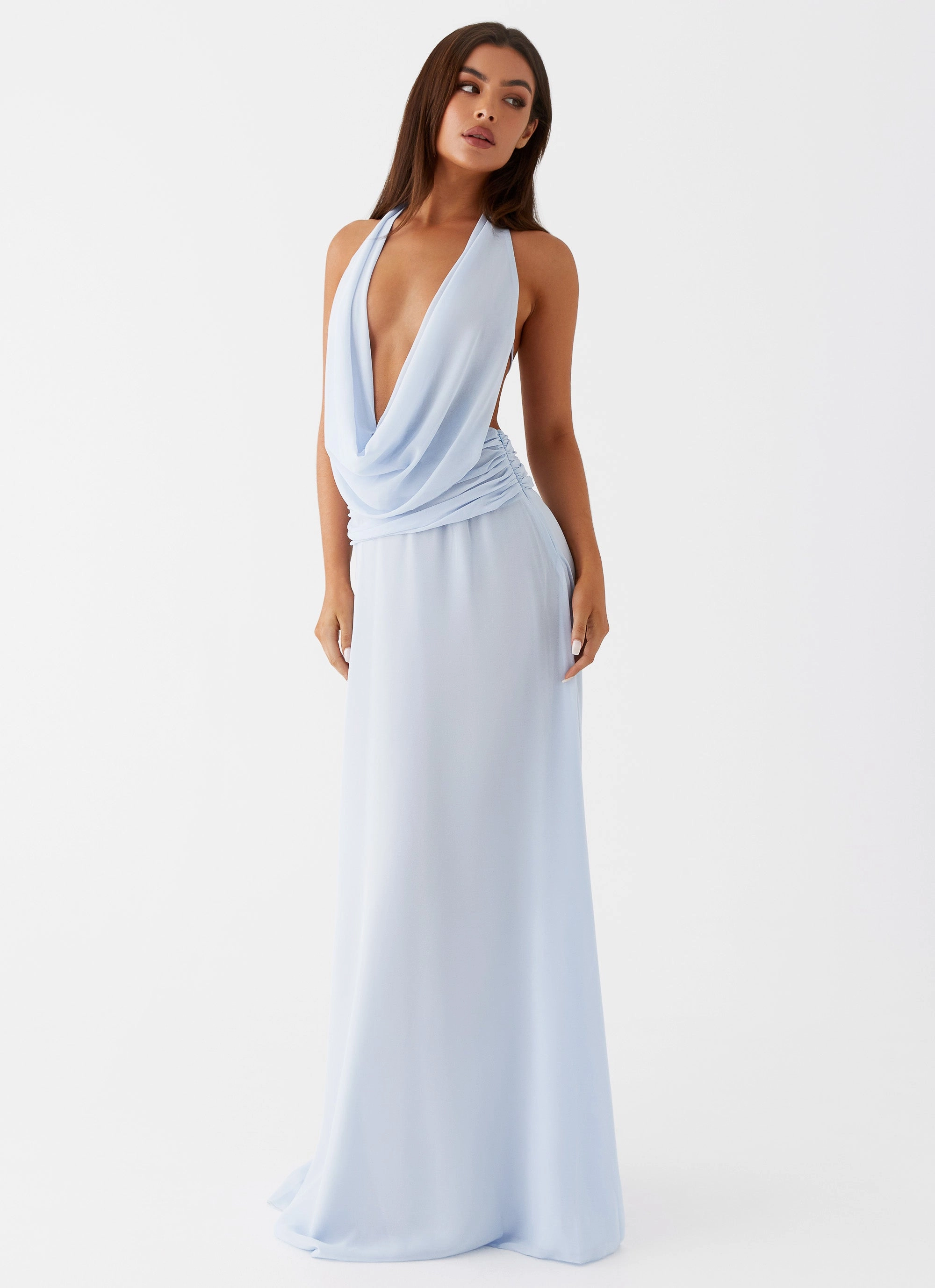 Elysia Chiffon Maxi Dress - Baby Blue Refined Finish Soft Tones