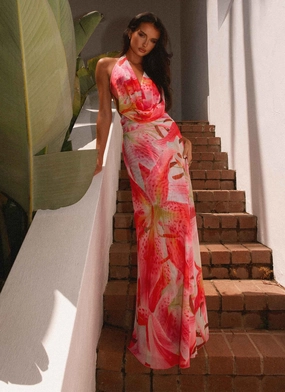 Fluid Shape Elysia Mesh Maxi Dress - White Pink Lilly