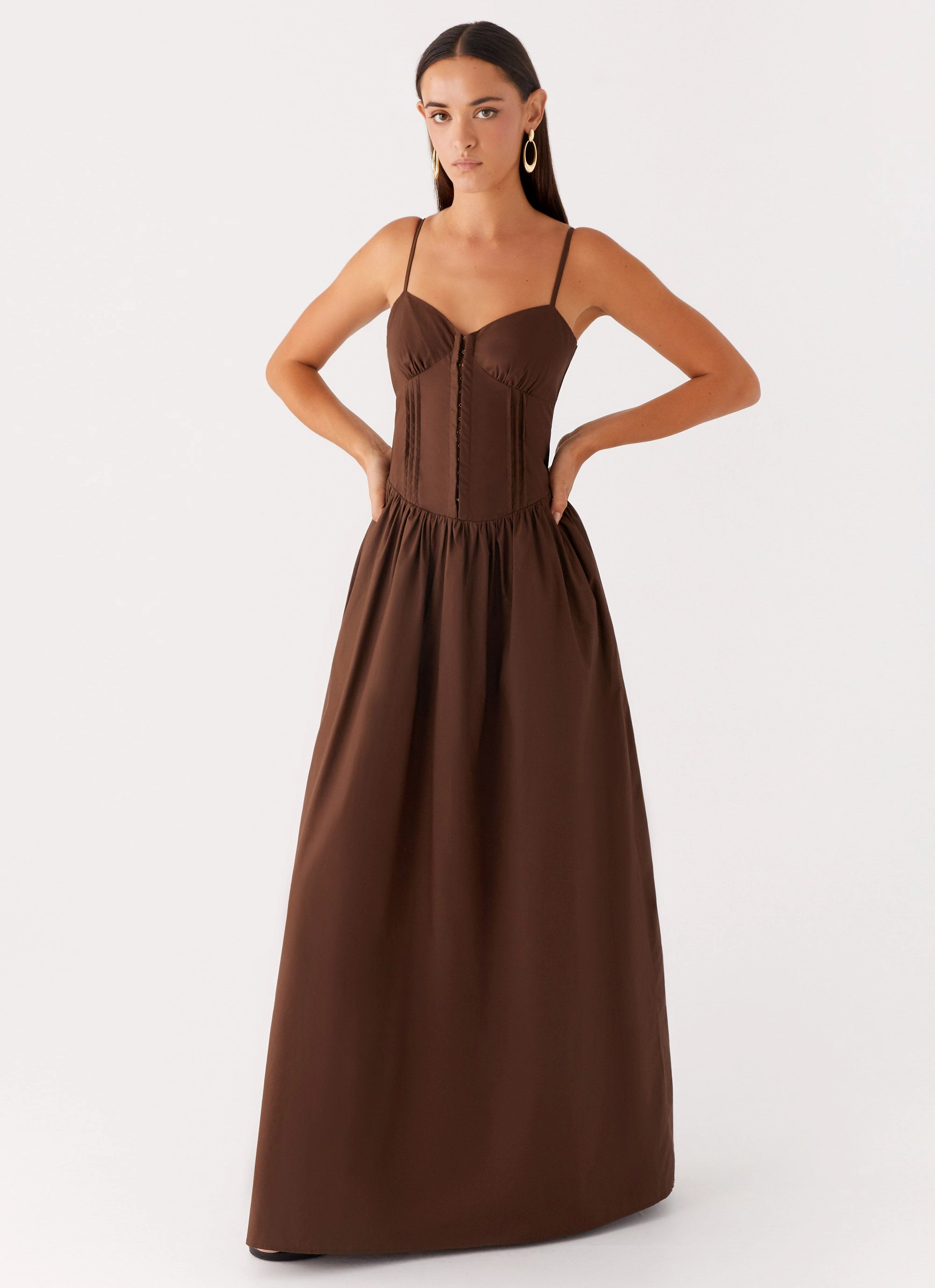 Ruffle Hem Cerys Maxi Dress - Chocolate