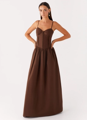 Ruffle Hem Cerys Maxi Dress - Chocolate