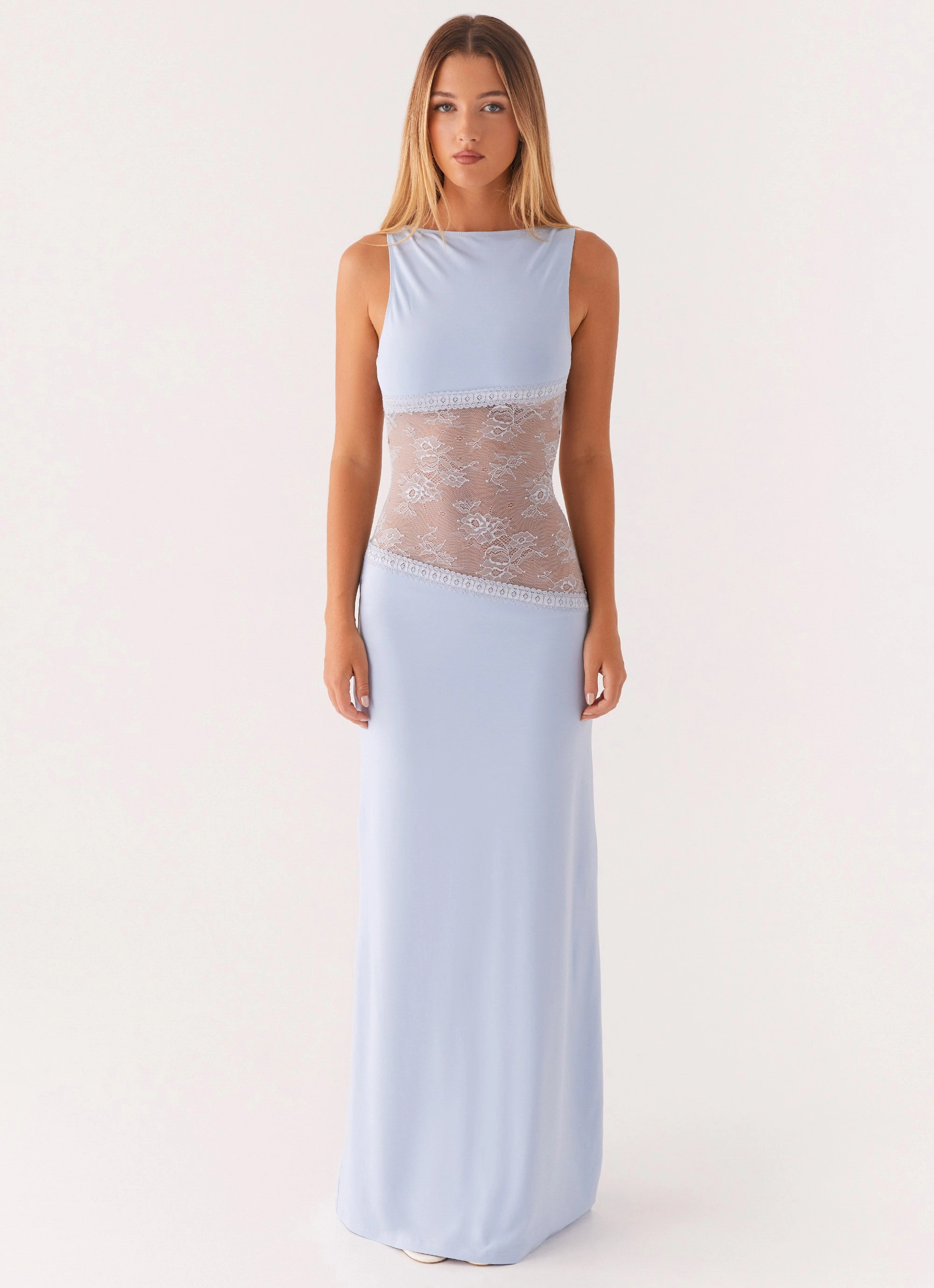 Lucinda Maxi Dress - Blue button detail