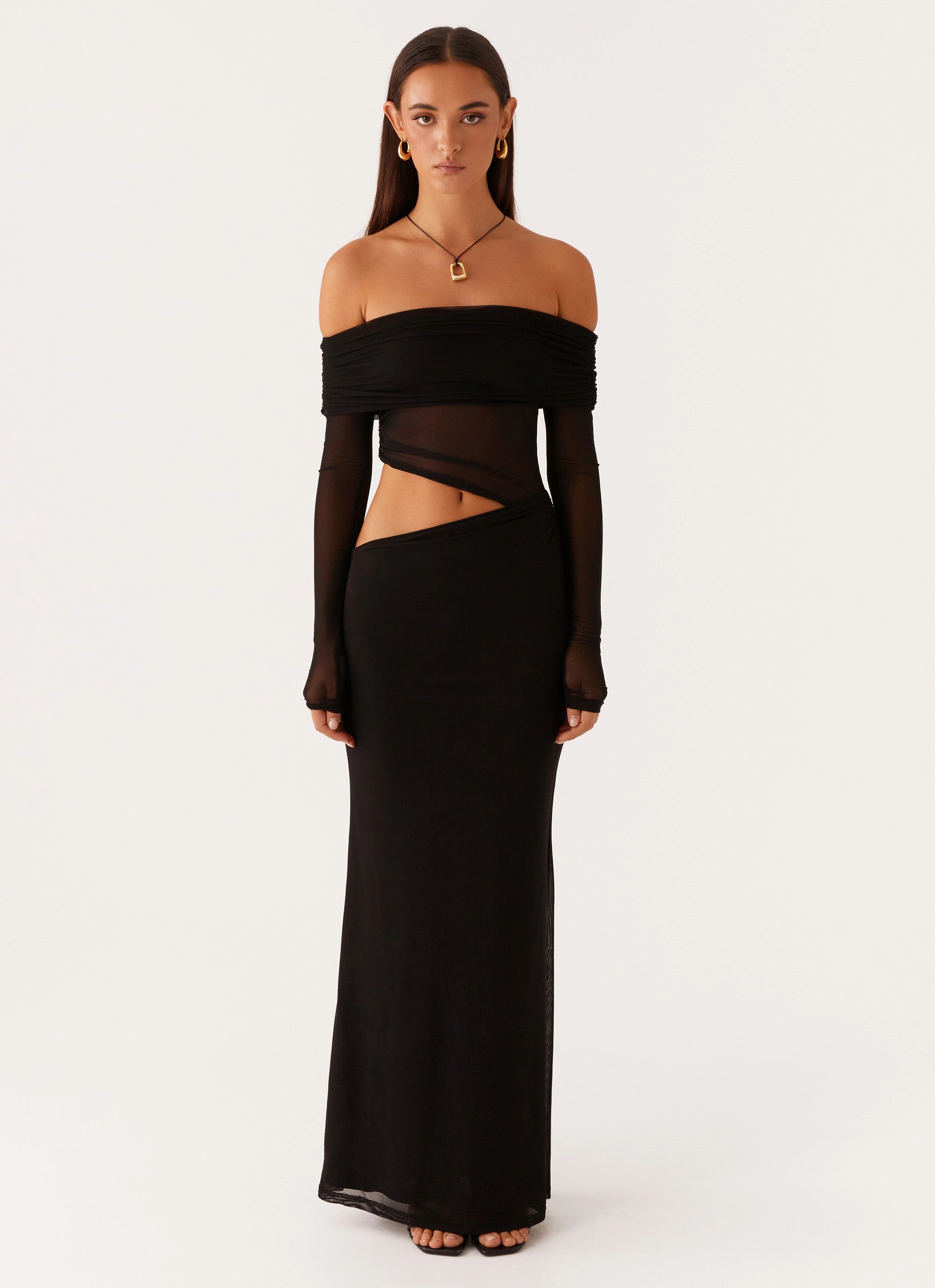Effortless Layer Wear Contrast-Piping Emery Maxi Dress - Black