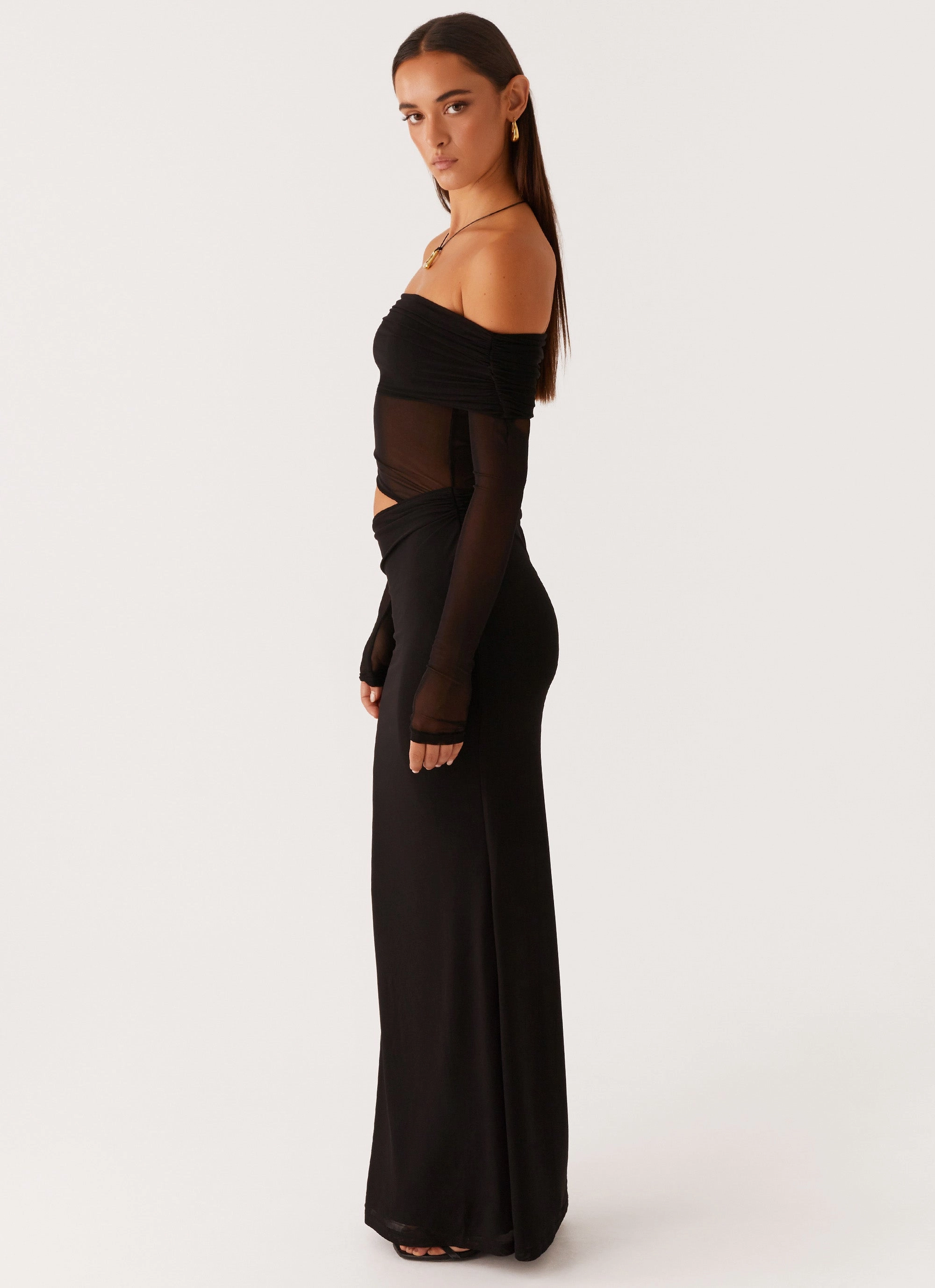 Flawless Waist Fit Button Accent Emery Maxi Dress - Black