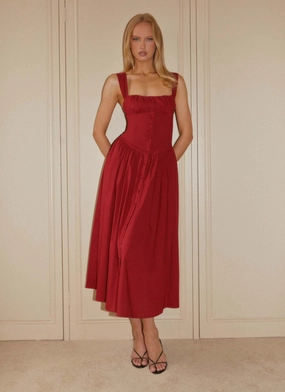 Emmalina Midi Dress - Deep Red Modern and Feminine