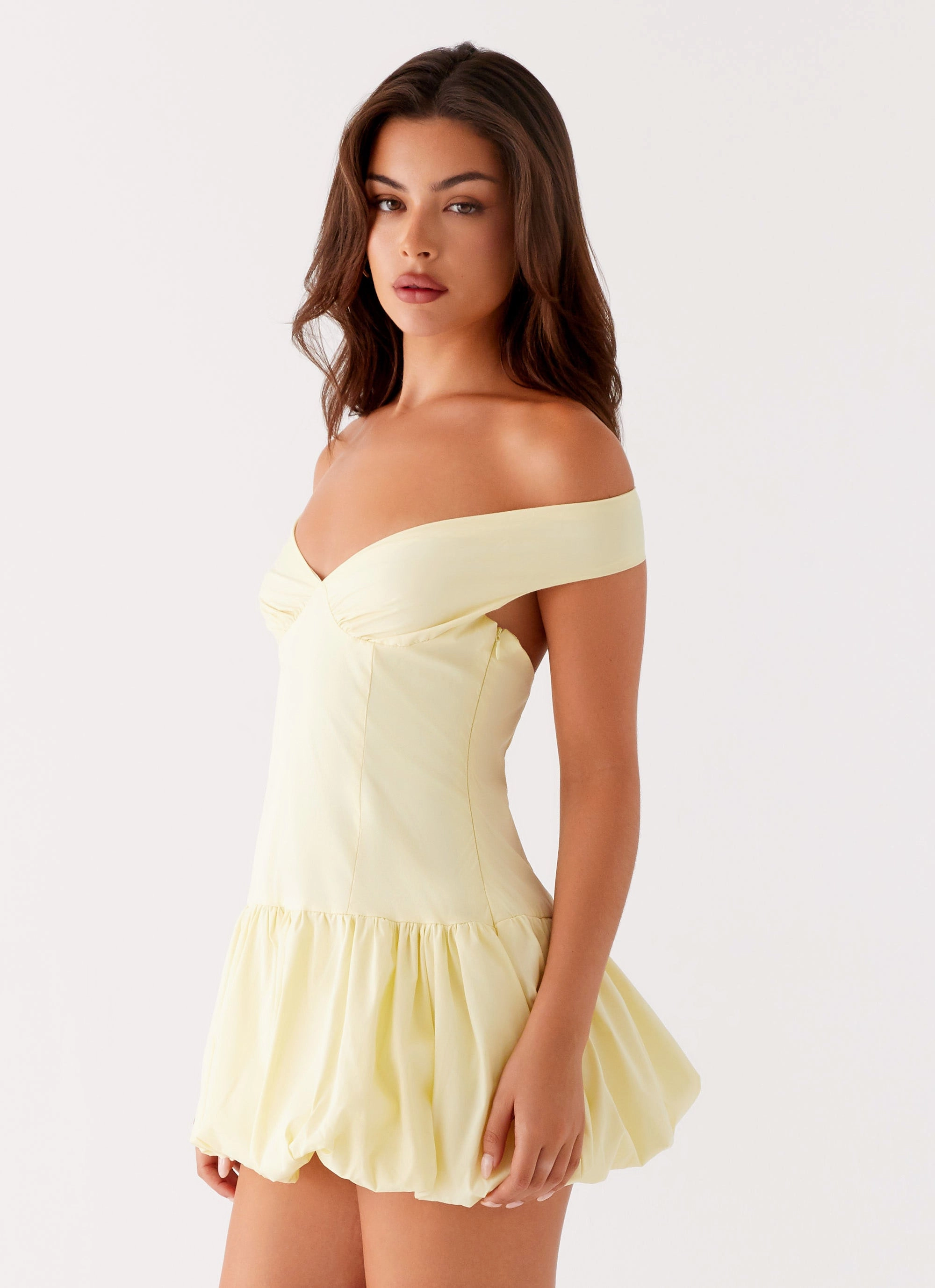 Endless Romance Off Shoulder Mini Dress - Yellow hypoallergenic