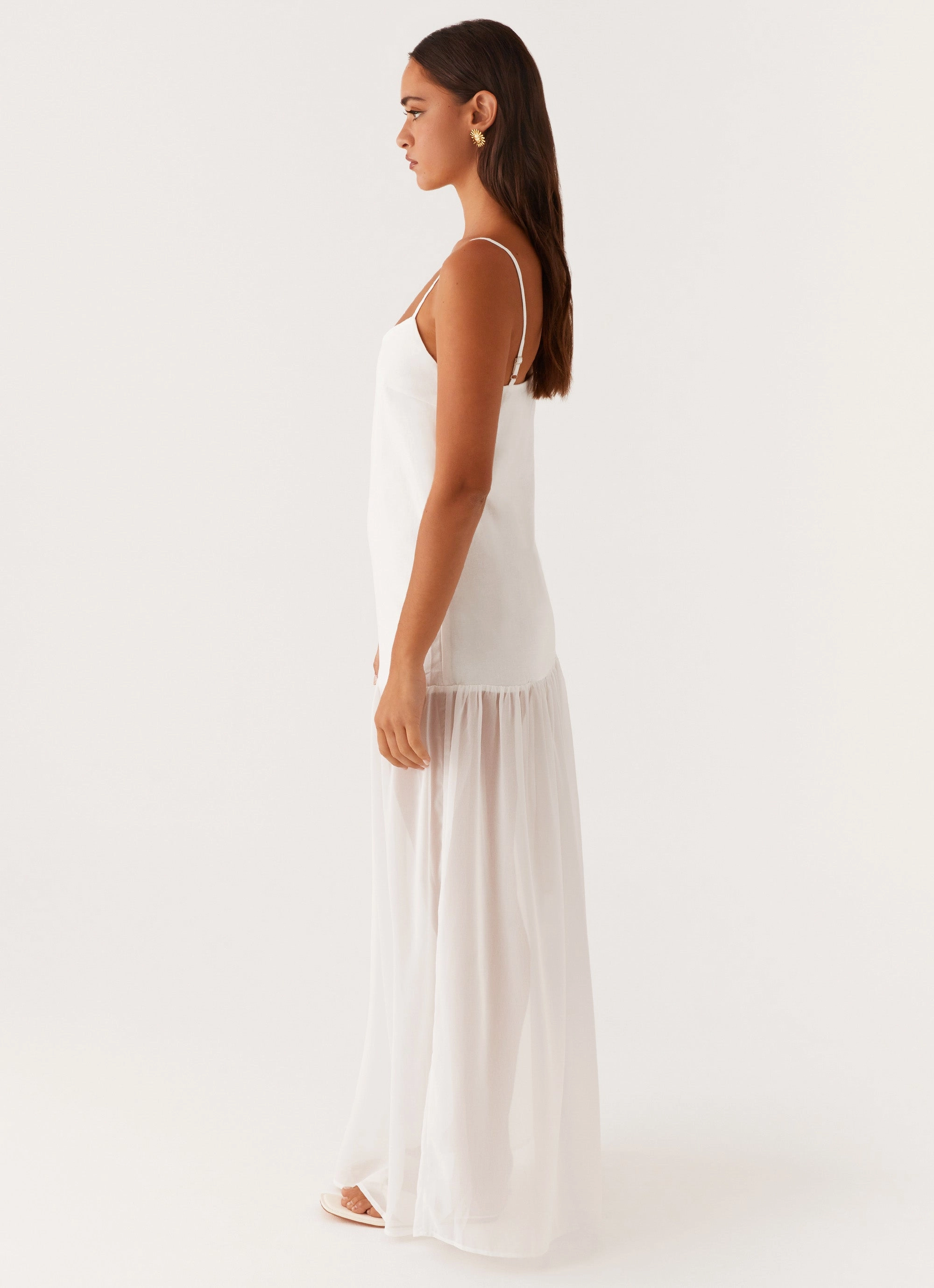 Heavenly Linen Maxi Dress - White Scoop-Neck Rural Charm
