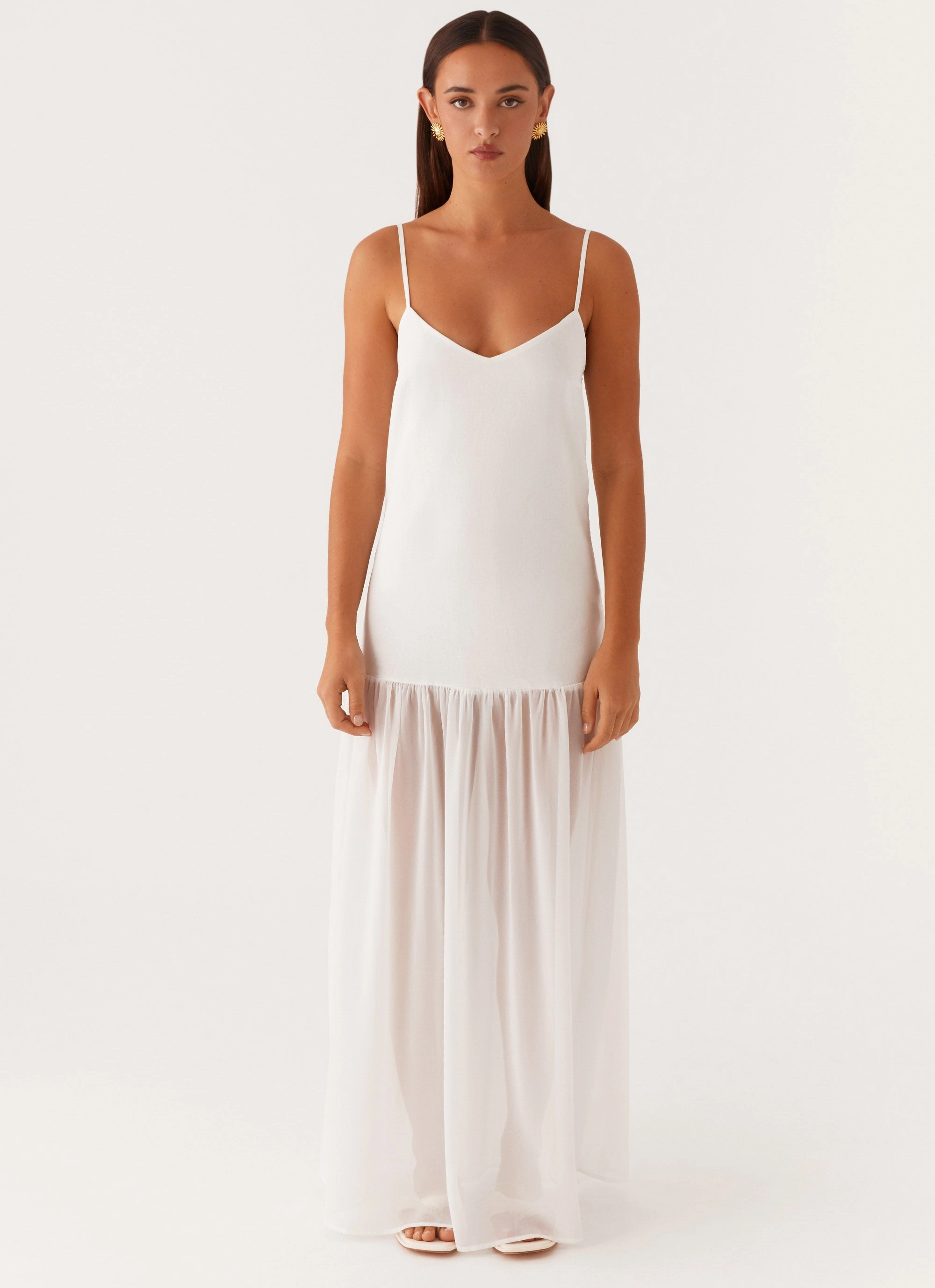 Raw-Hem Heavenly Linen Maxi Dress - White