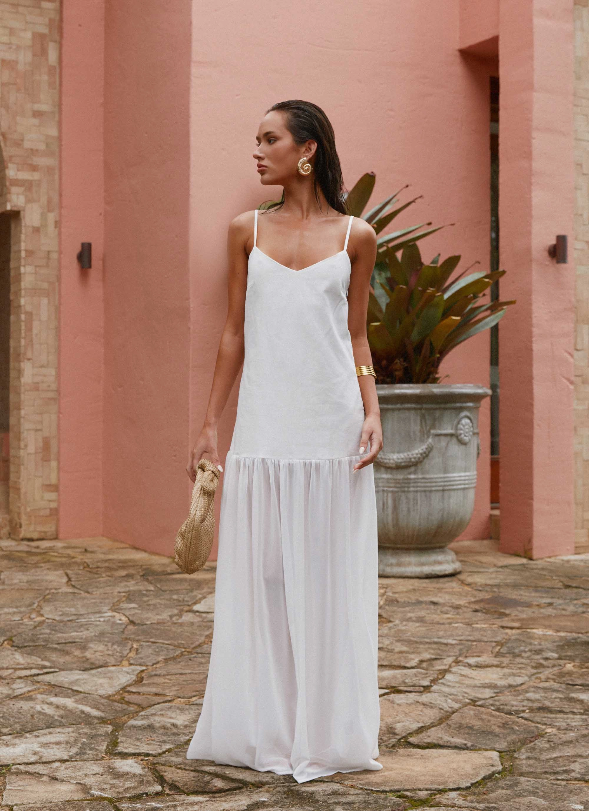 WideCollarDesign Heavenly Linen Maxi Dress - White