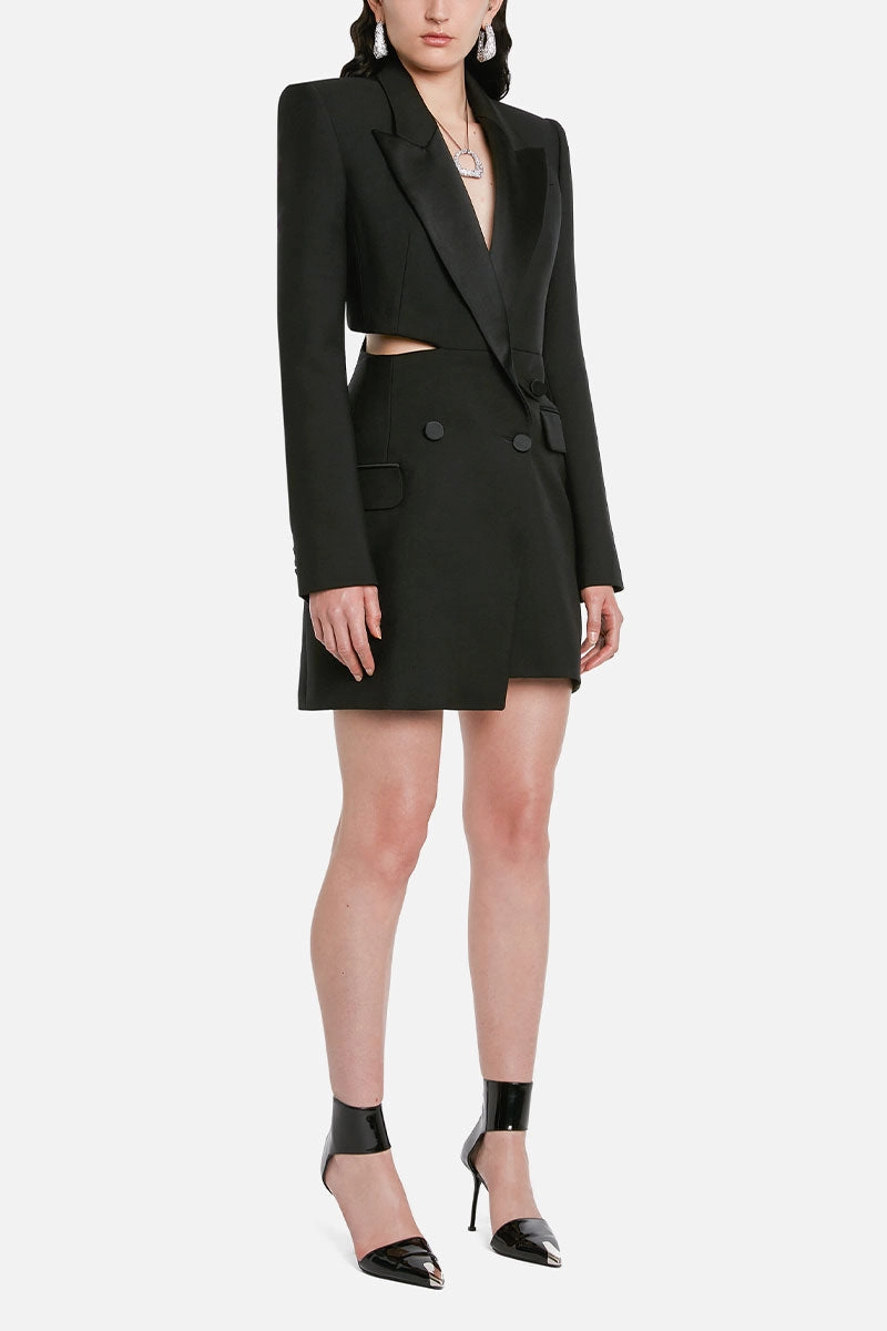 Slashed Tuxedo Dress Comfort Waist Fit Youthful Mood