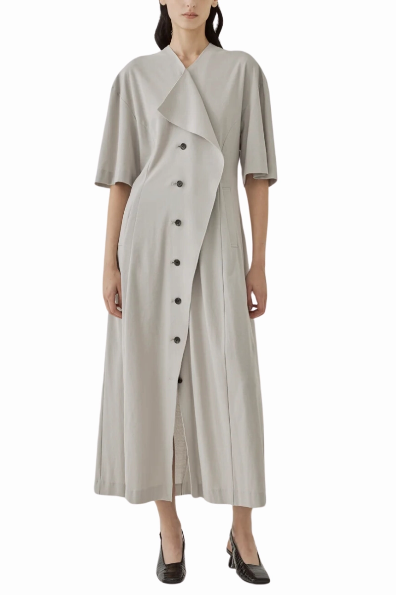 Amy Cascade Panel Dress Button Chic Timeless Trend