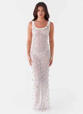 Anytime Wear Elegant Waist Fit Penida Shell Knit Maxi Dress - White