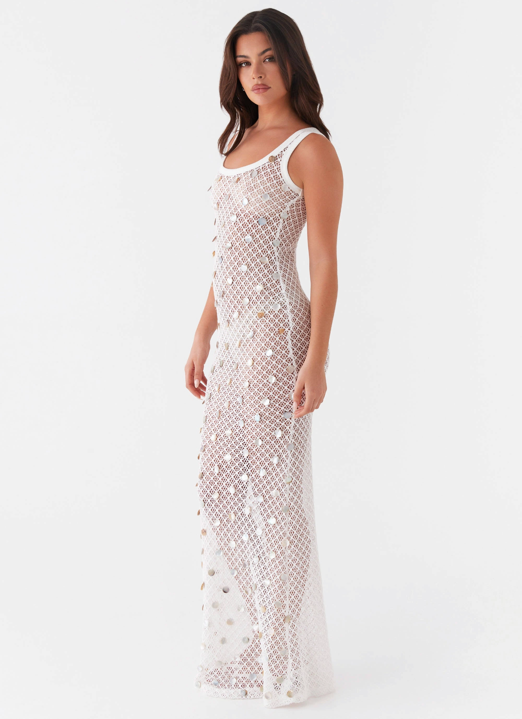 Penida Shell Knit Maxi Dress - White Chic And Comfortable
