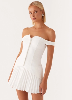 Twisted Skies Off Shoulder Mini Dress - Off White Seasonal Mood
