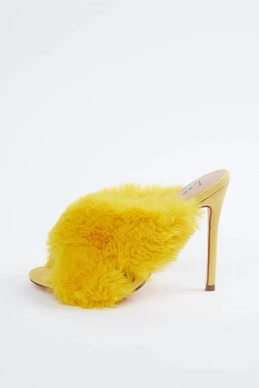 Faux-Fur Vegetarian Suede Mules In Yellow Effortless Travel Fit Easy Sandal