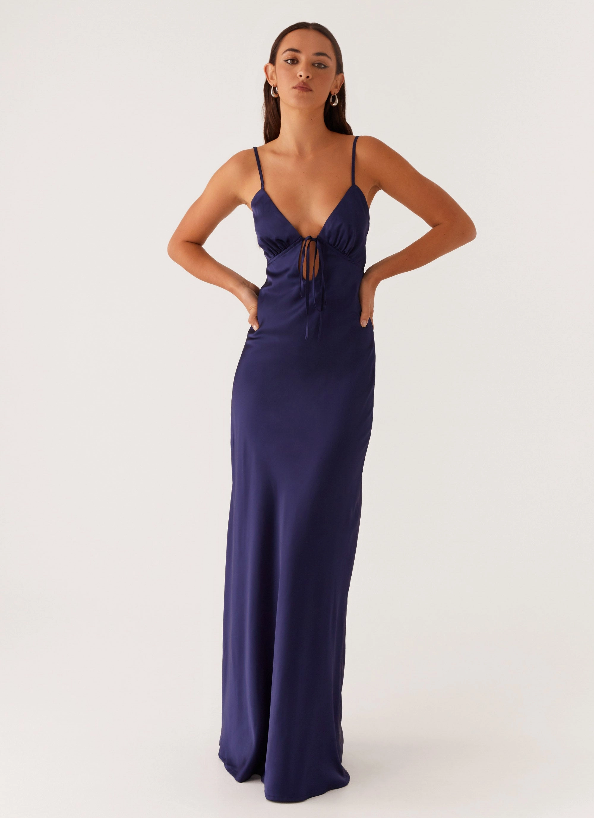 Fashion Option Perfect for Layering Flora Satin Maxi Dress - Navy