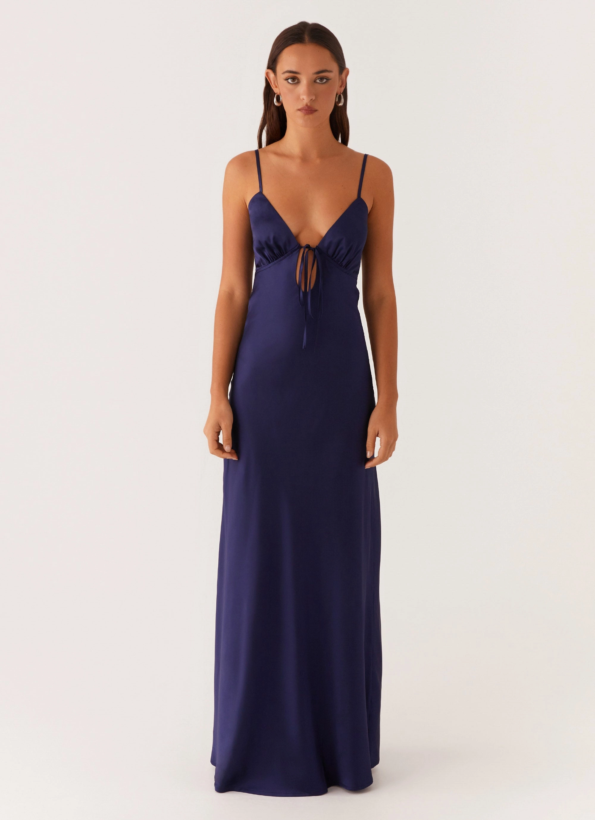 Flora Satin Maxi Dress - Navy Modern Design